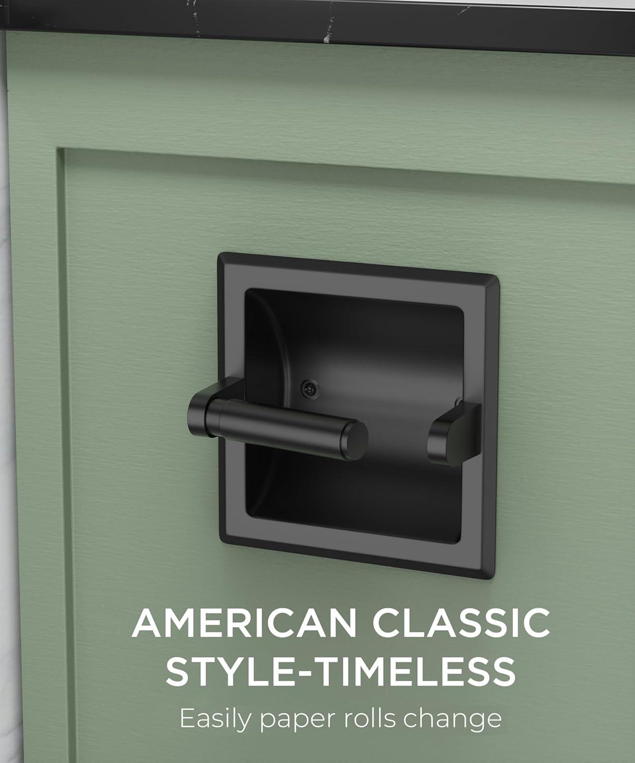 FORIOUS Recessed Toilet Paper Holder, Stainless Steel Durable Tissue Roll Holder Wall Mount for Bathroom Space Saving Design with Mounting Bracket, in Wall Toilet Paper Dispenser Insert, Matte Black