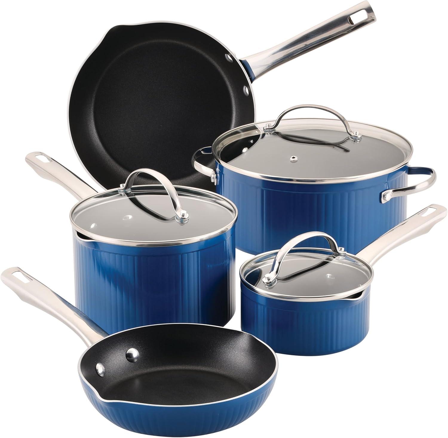 Farberware Style 10 Piece Nonstick Cookware Pots and Pans Set, Blue