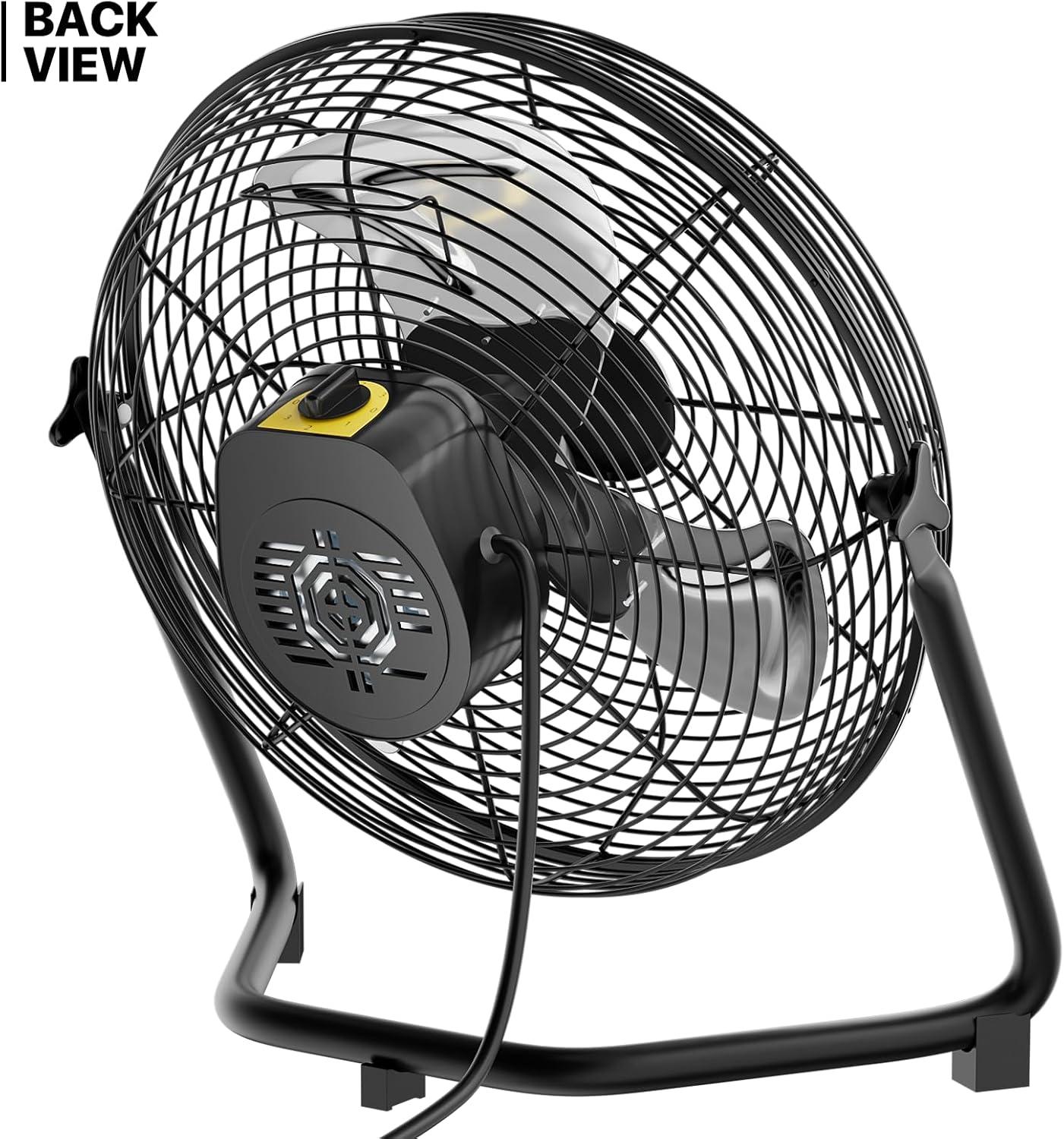 MoNiBloom 14" 3-Speed High Velocity Floor Fan, Heavy Duty Metal Industrial Cradle Floor Fan w/ Adjustable Tilt