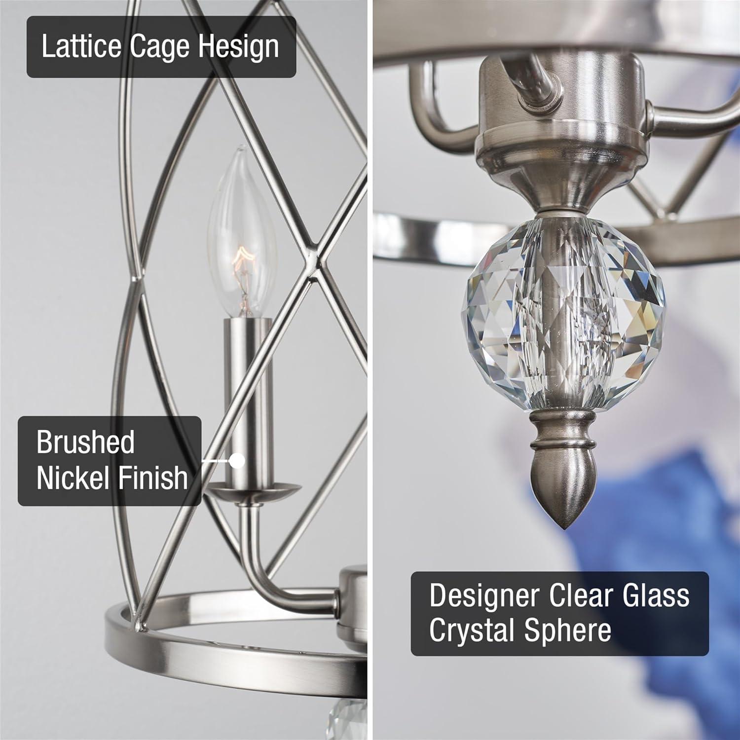 Elegant Brushed Nickel 3-Light Crystal Cage Pendant Chandelier