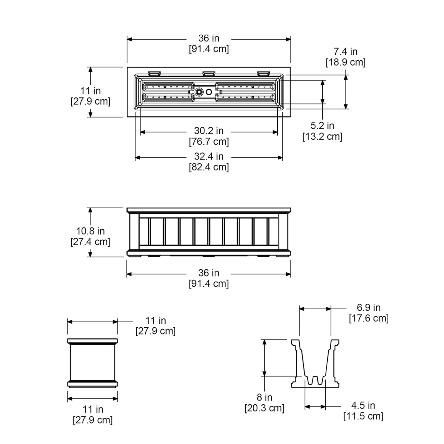 Mayne Cape Cod 36" x 11" x 10.8" Rectangle Graphite Grey Self-Watering Polyethylene Window Box Planter