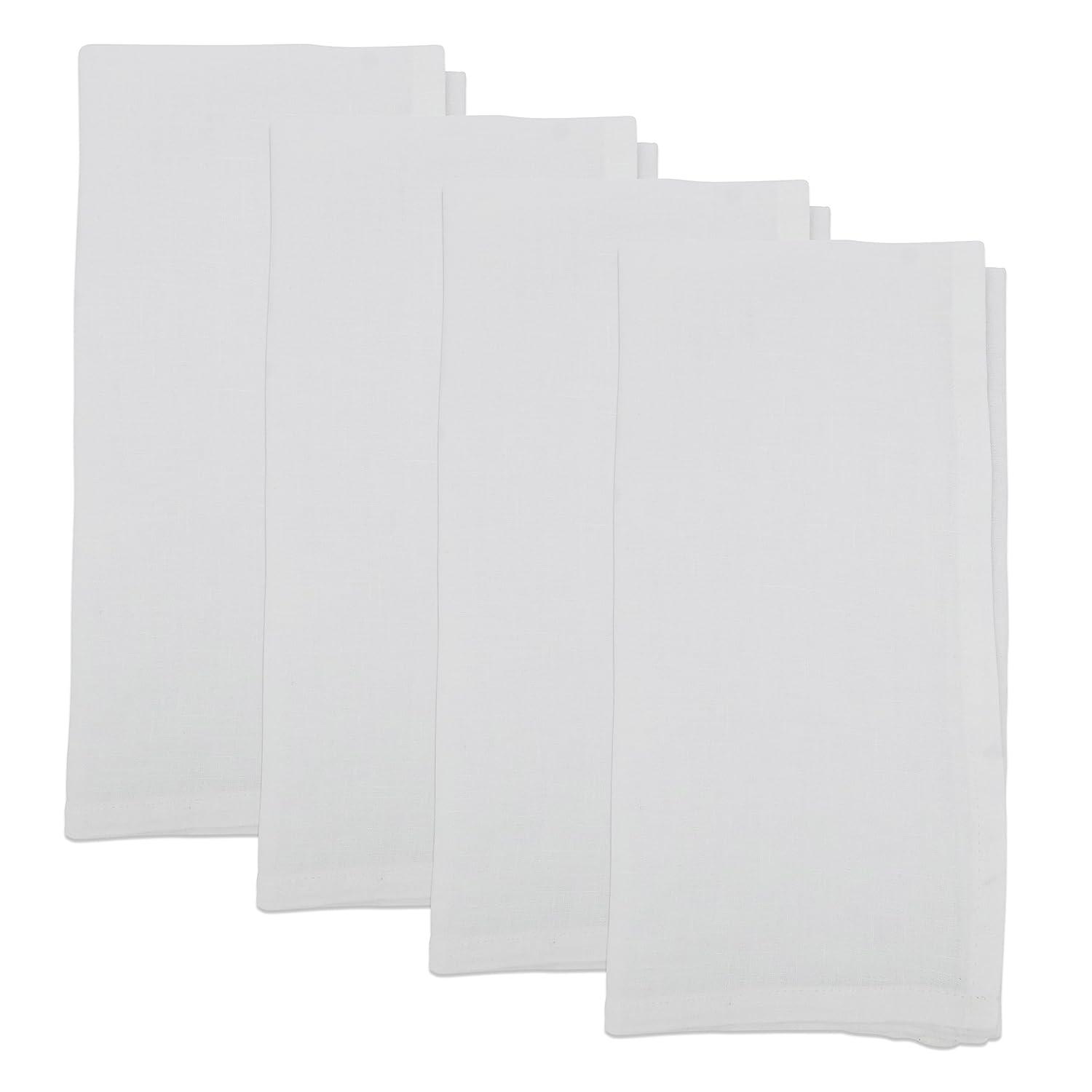 Saro Lifestyle Classic Pure 100% Linen Table Napkin (Set of 4), 20", White