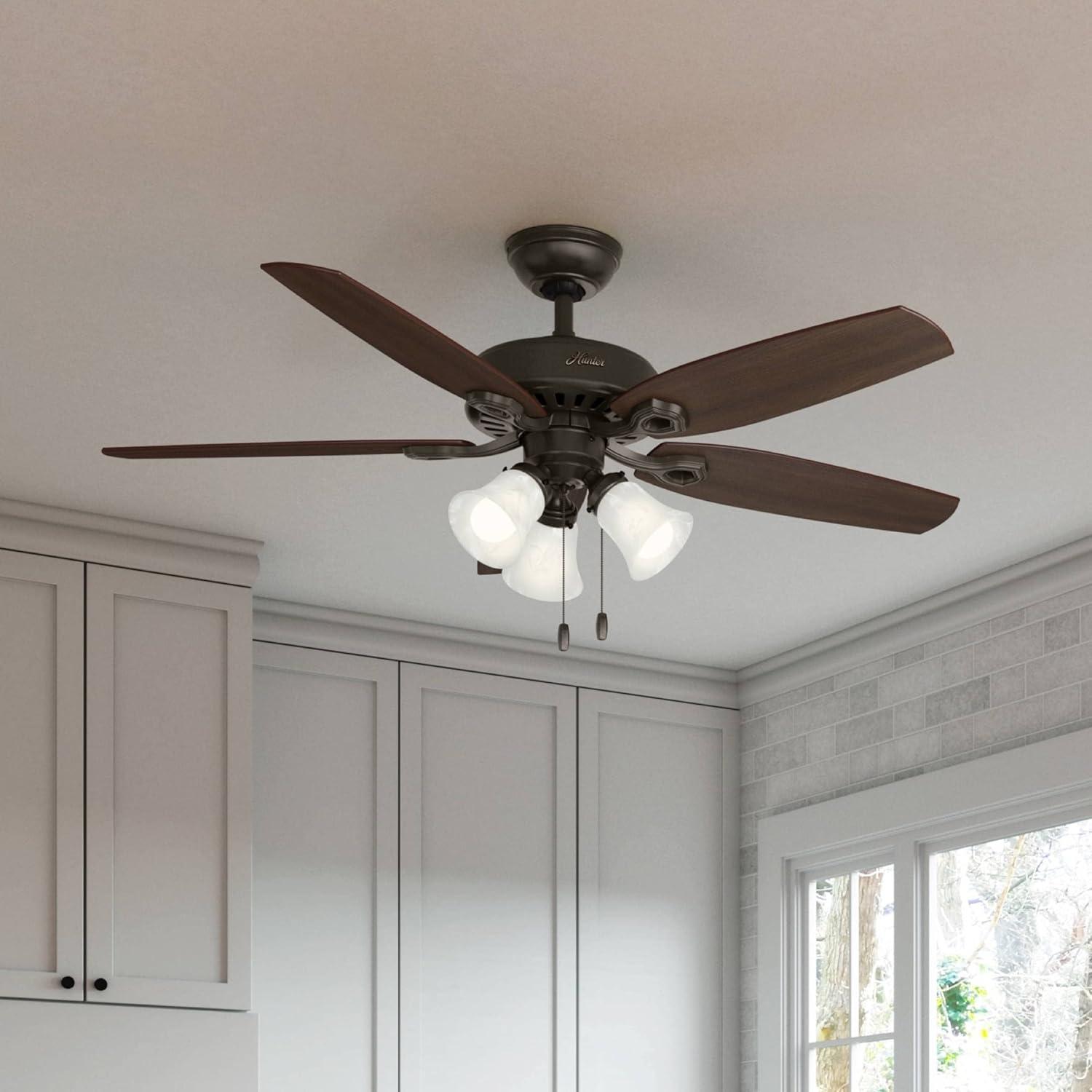 52" Builder Plus 5 - Blade Standard Ceiling Fan with Pull Chain and Light Kit Included