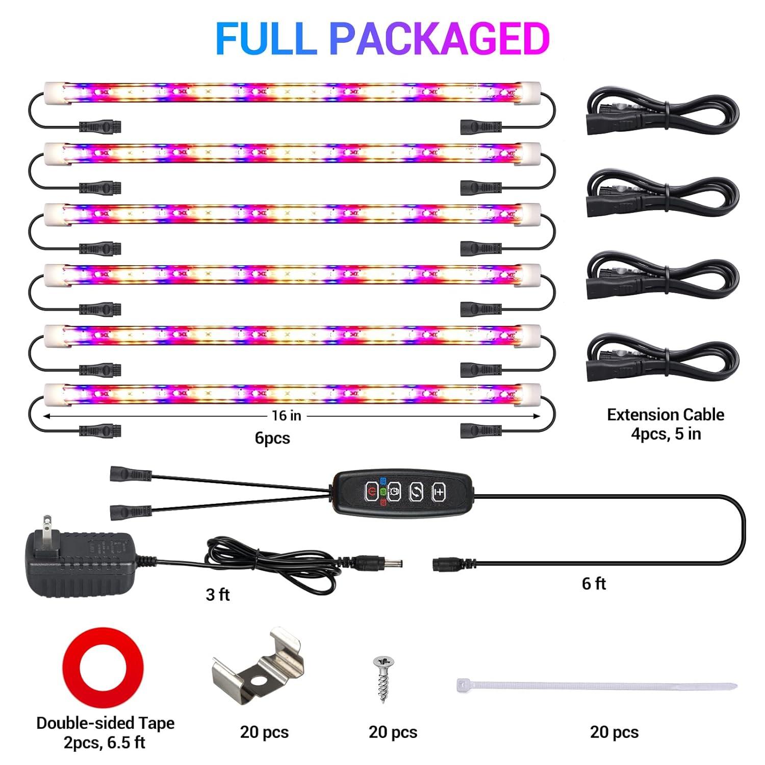 LED Grow Lights Strips for Indoor Plants, 3 Working Modes & 10 Dimmable Levels Plant Lights with Auto Cycle Timer 3/9/12Hrs, 36W Full Spectrum DIY Growing Lamps for Seedings Hydroponics, 6 Strips