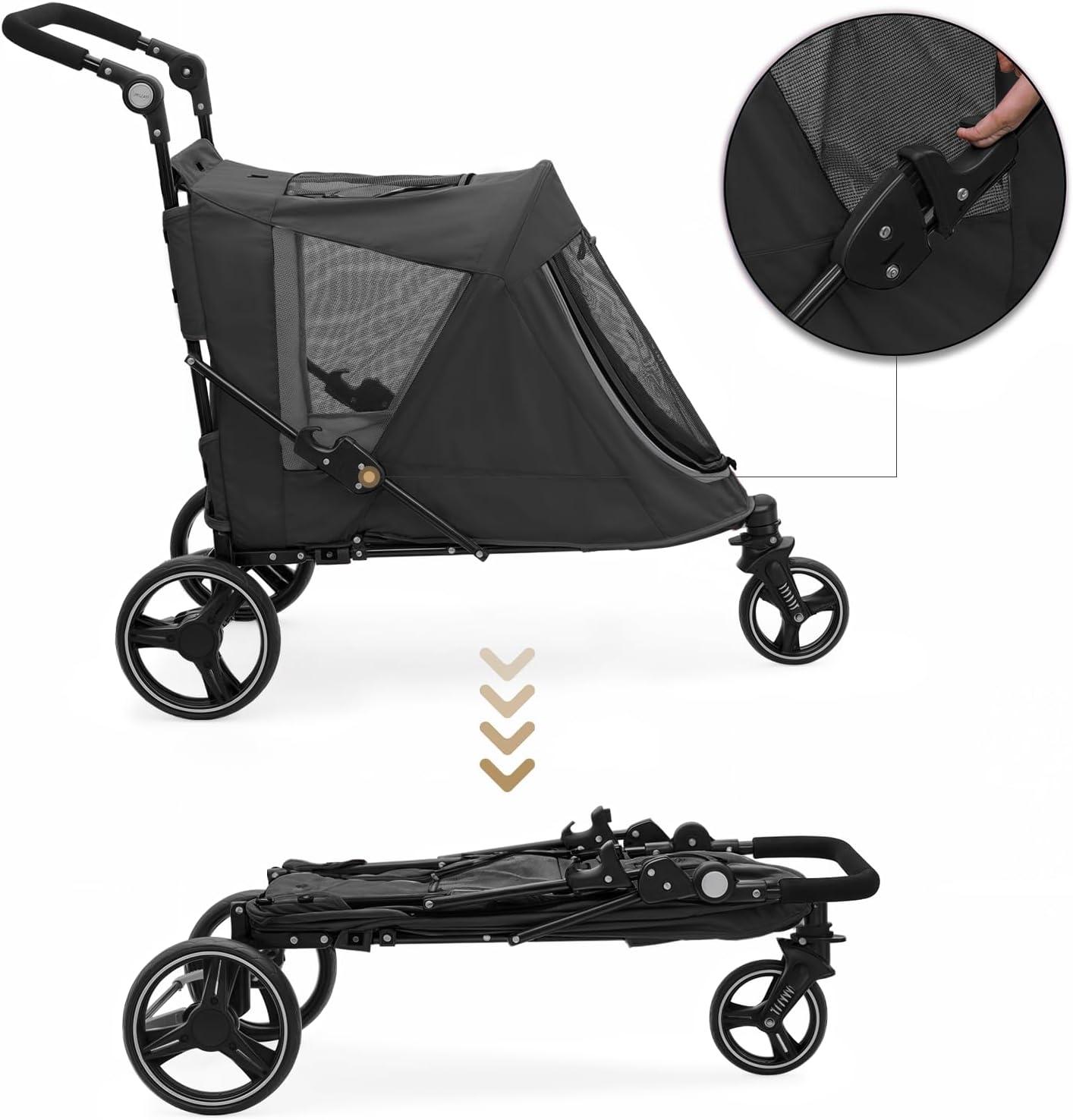 Folding 3 Wheel Pet Stroller, Foldable Dog Jogger Stroller with Adjustable Handlebar and Mesh Window