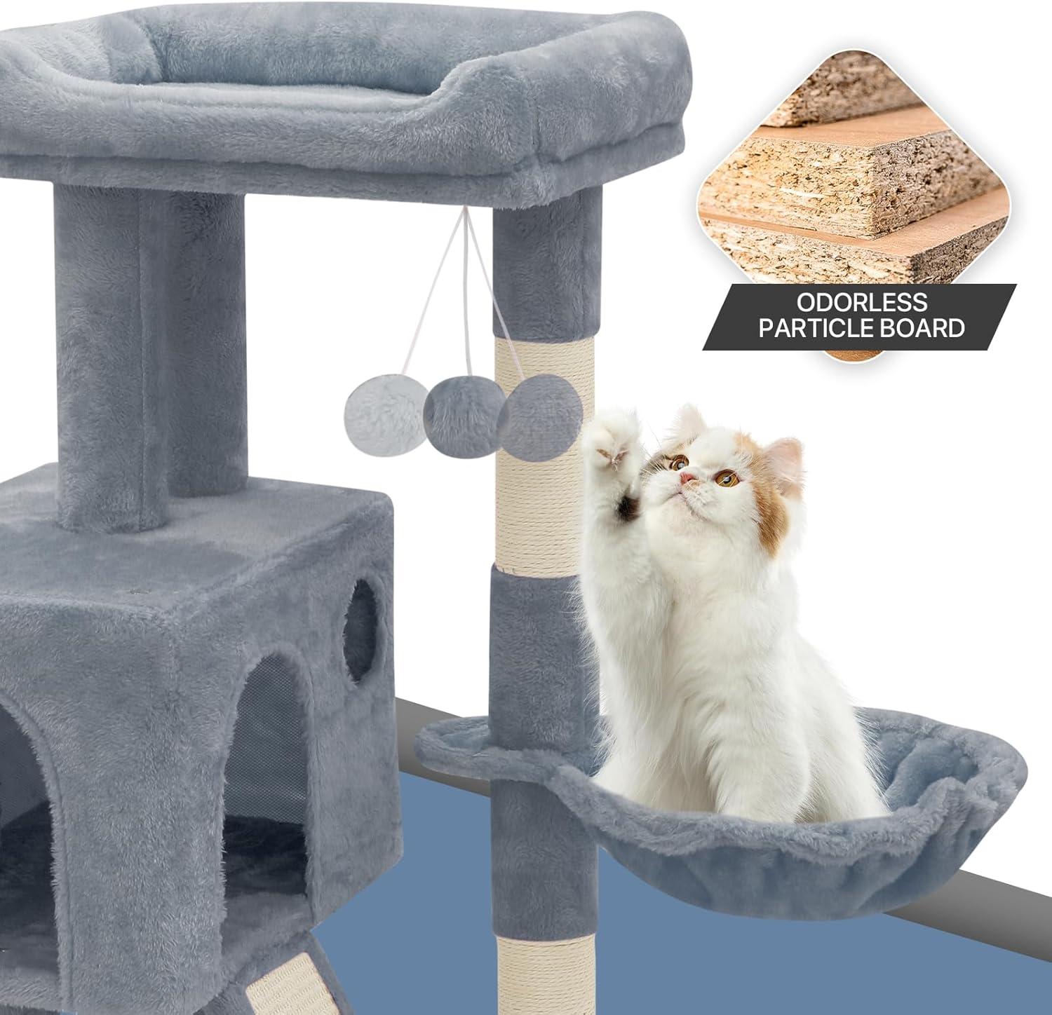 36" Small Cat Tower With Hammock, Sisal Scratching Posts, And Ramp, Perfect For Indoor Cats