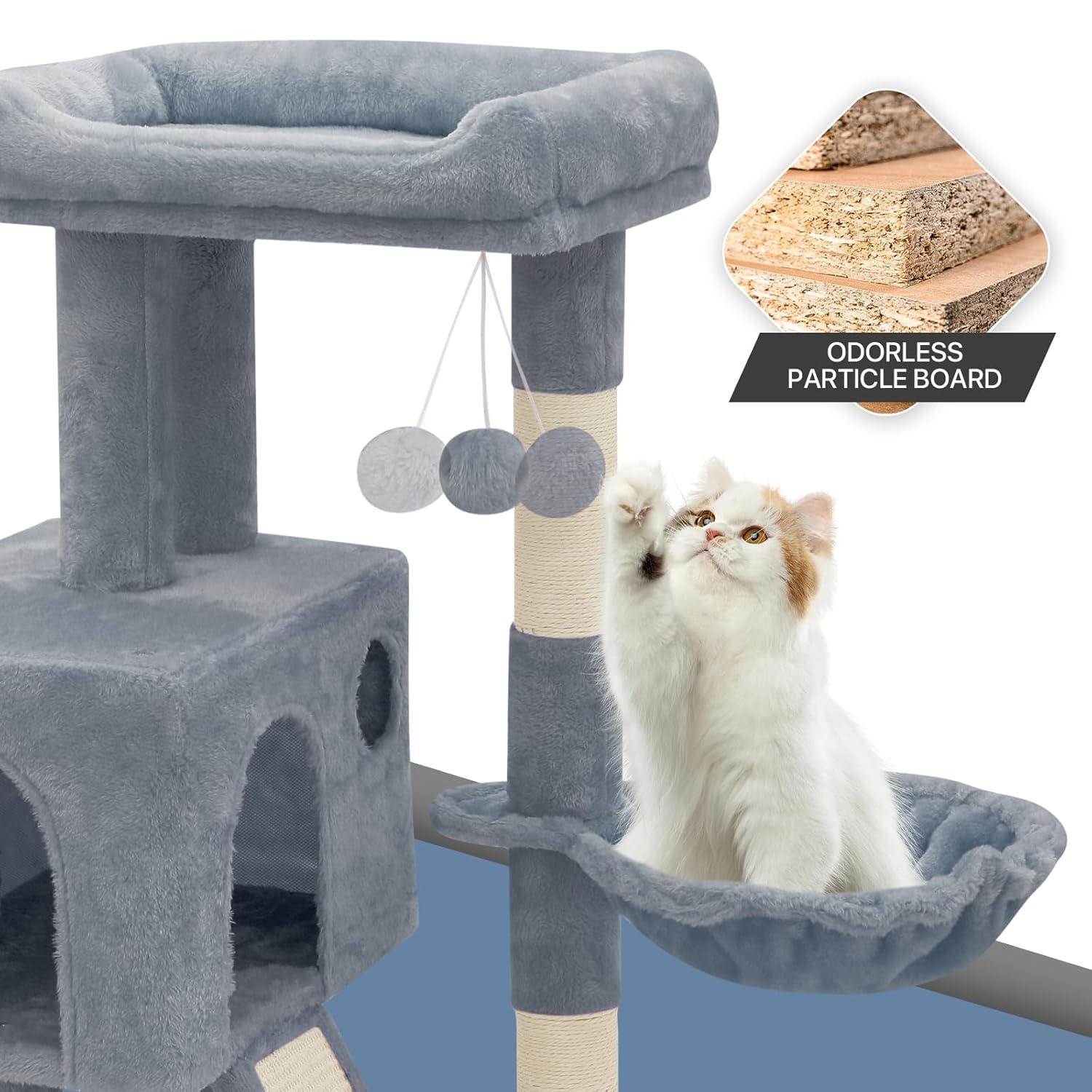 36" Small Cat Tower With Hammock, Sisal Scratching Posts, And Ramp, Perfect For Indoor Cats