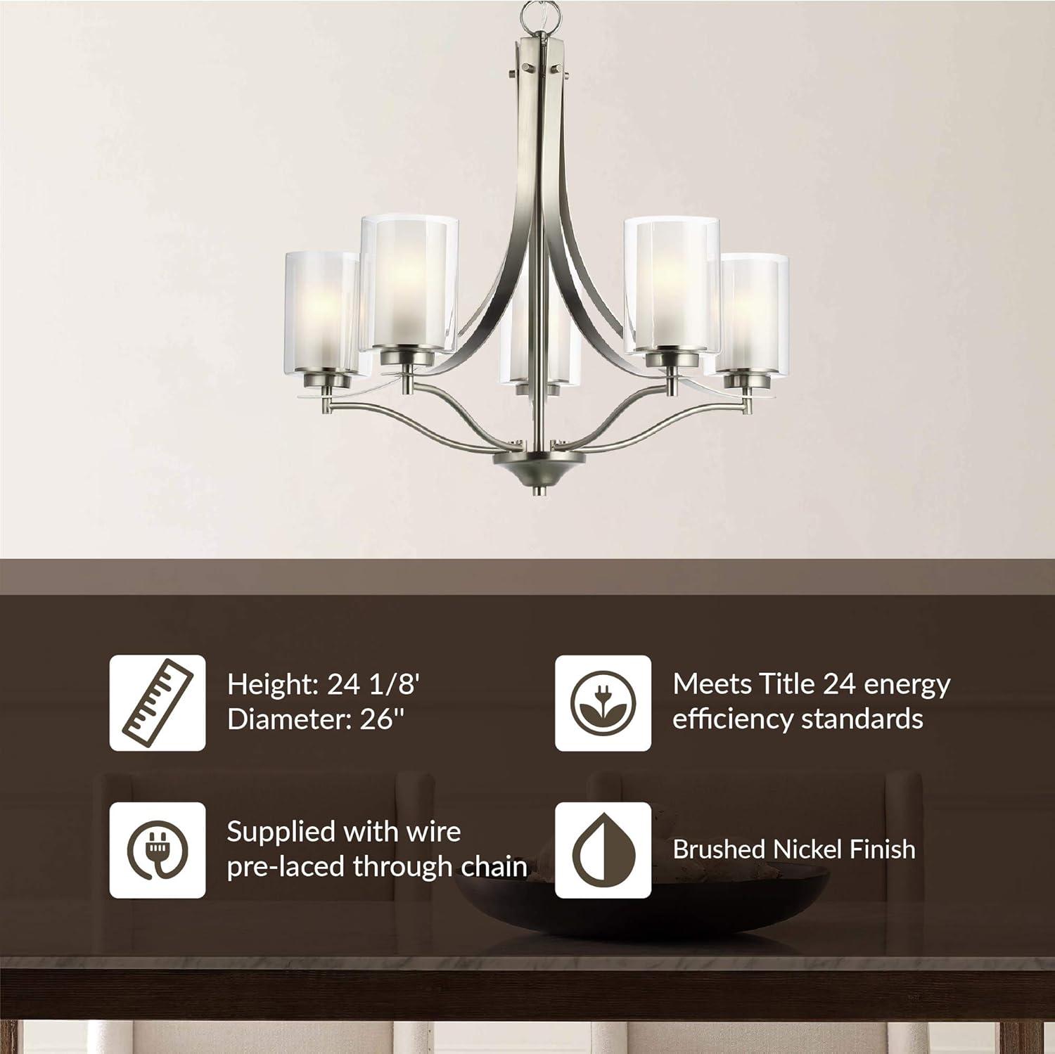 Elegant Brushed Nickel 5-Light Chandelier with Satin Etched Glass