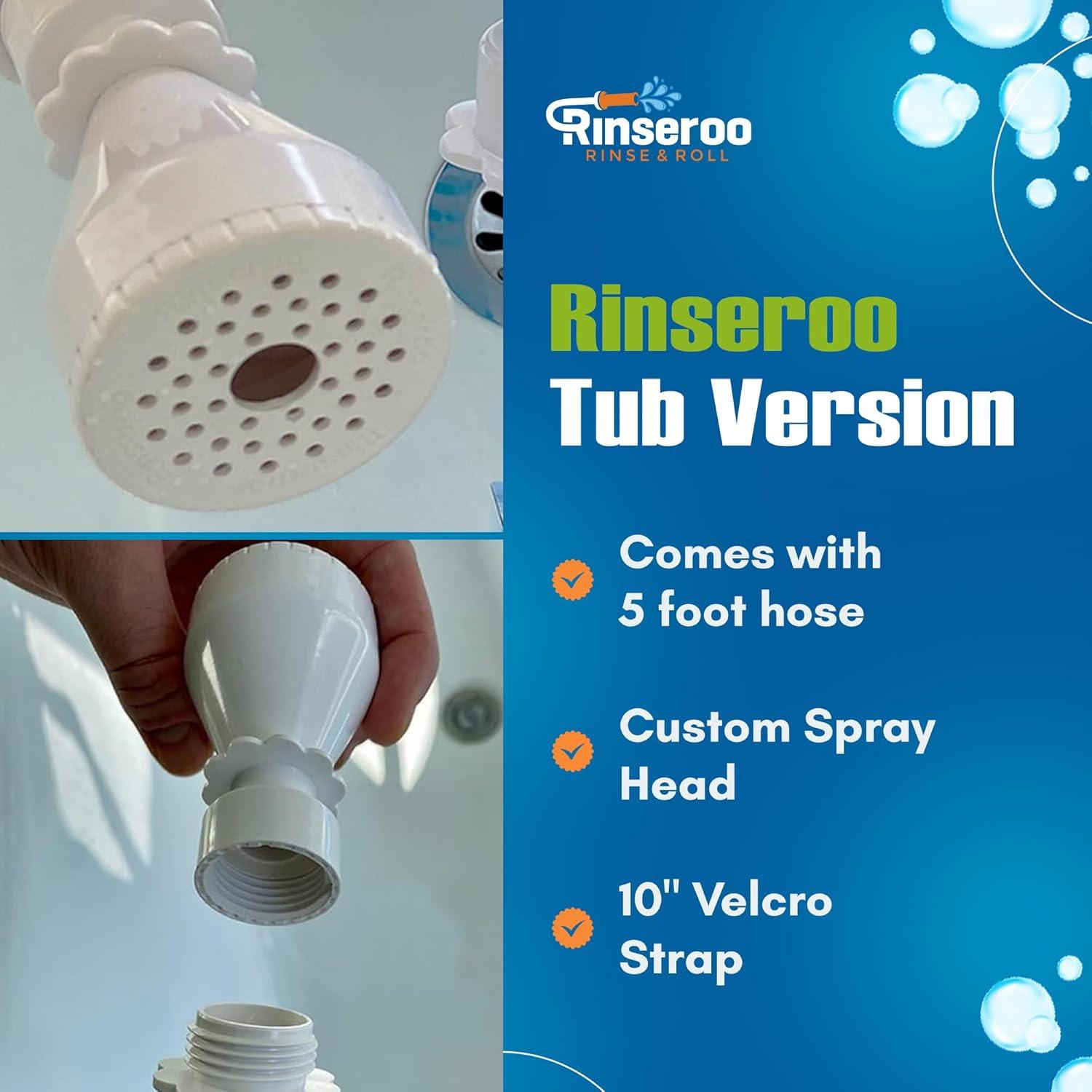 Rinseroo Slip-On Bathtub Faucet Sprayer Attachment. Ultra-Flex Dog Shower Hose Adapter Portable Hose Attachment with Sprayer Pet Showerhead Attach Tub Spout 5 Foot Hose. No Install for Speedy Washing