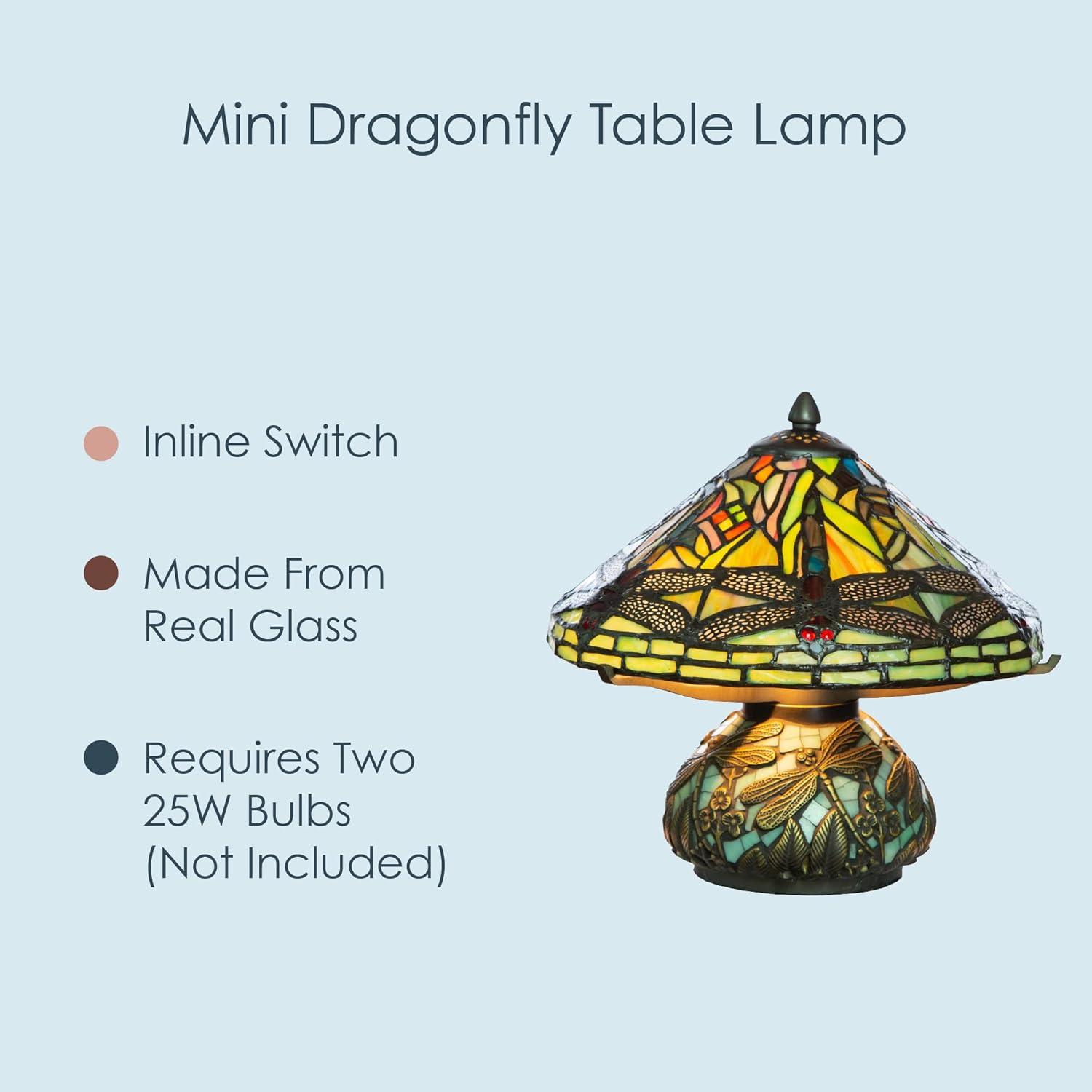 10" H Stained Glass Mini Dragonfly Table Lamp w/ Mosaic Base