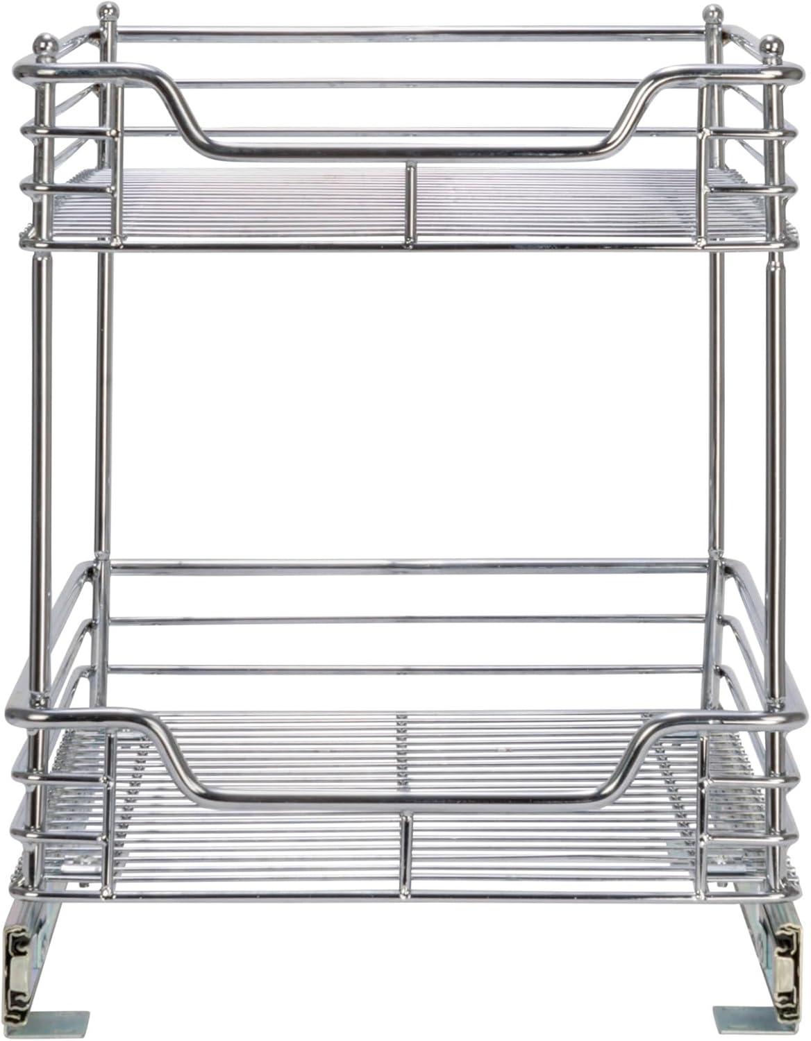 Glidez Heavy-Duty 14.5" Two-Tier Deep Sliding Cabinet Organizer, Chrome