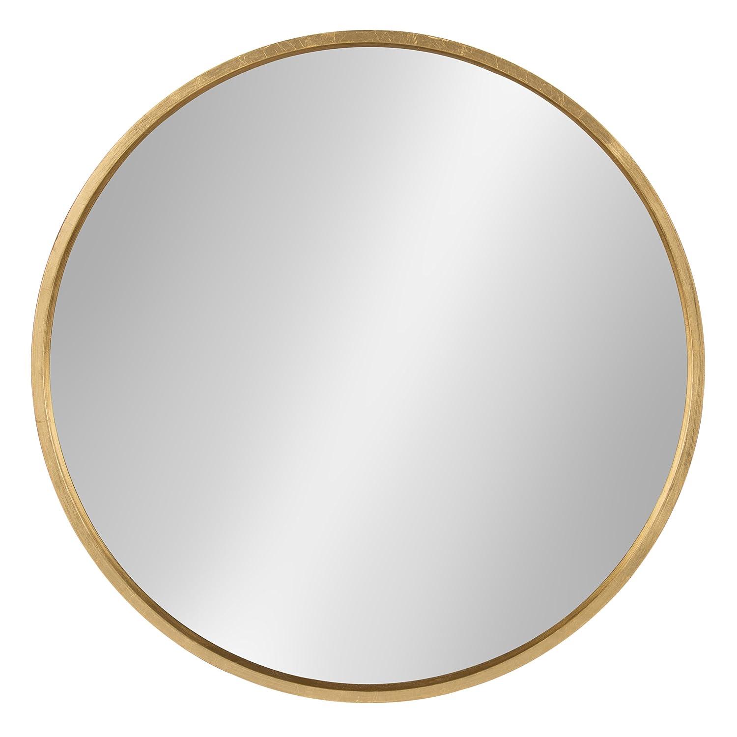26" x 26" Travis Round Wood Accent Wall Mirror Gold - Kate and Laurel All Things Decor: Vanity, Decorative, No Assembly Required