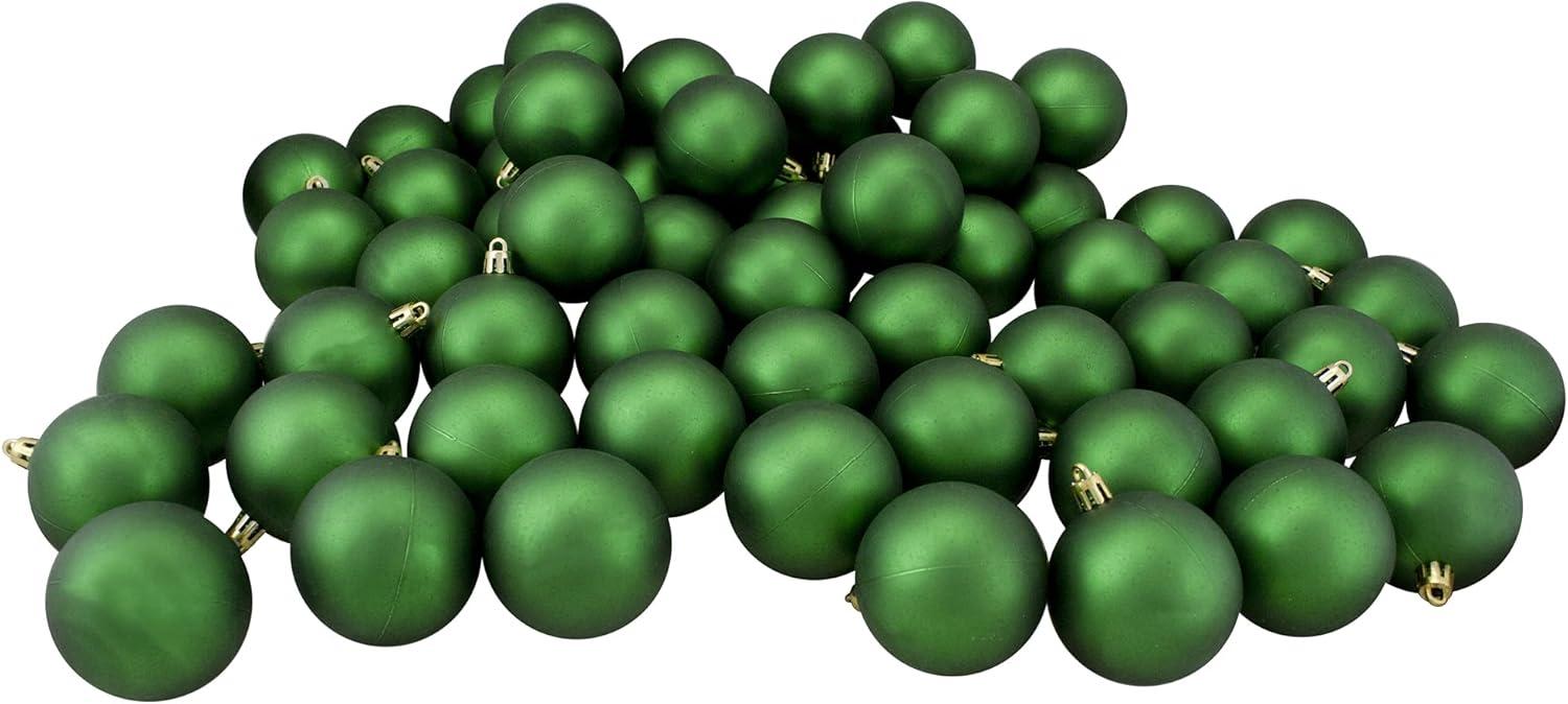 60ct Matte Green Shatterproof Plastic Christmas Ball Ornaments 2.5"