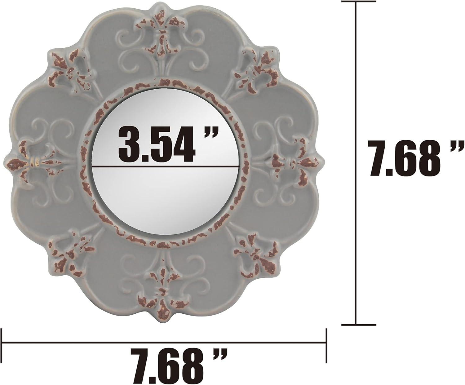 Stonebriar 8" Round Light Gray Ceramic Accent Wall Mirror with Attached Hanging Loop, Decorative Vintage Decor for the Living Room, Bedroom, Hallway, and Entryway