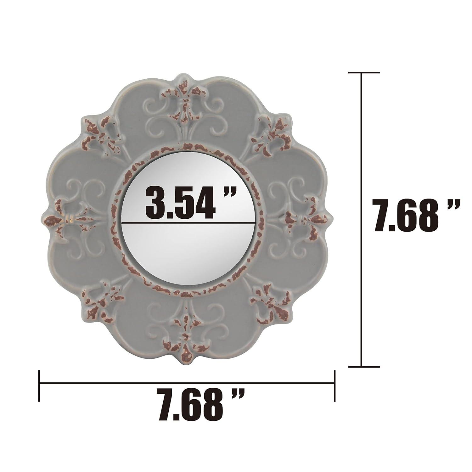 Stonebriar 8" Round Light Gray Ceramic Accent Wall Mirror with Attached Hanging Loop, Decorative Vintage Decor for the Living Room, Bedroom, Hallway, and Entryway