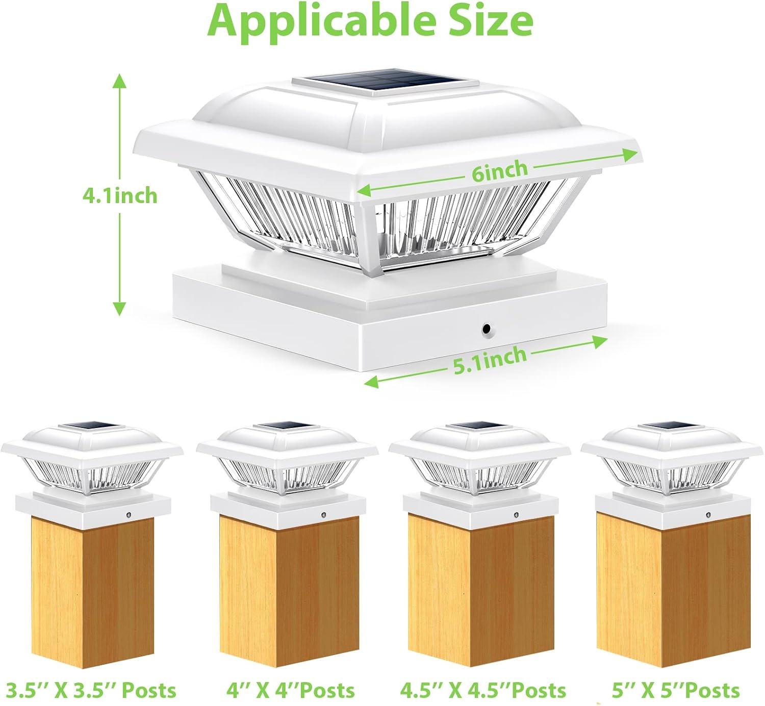 White Solar Powered LED Fence Post Cap Lights, Set of 6