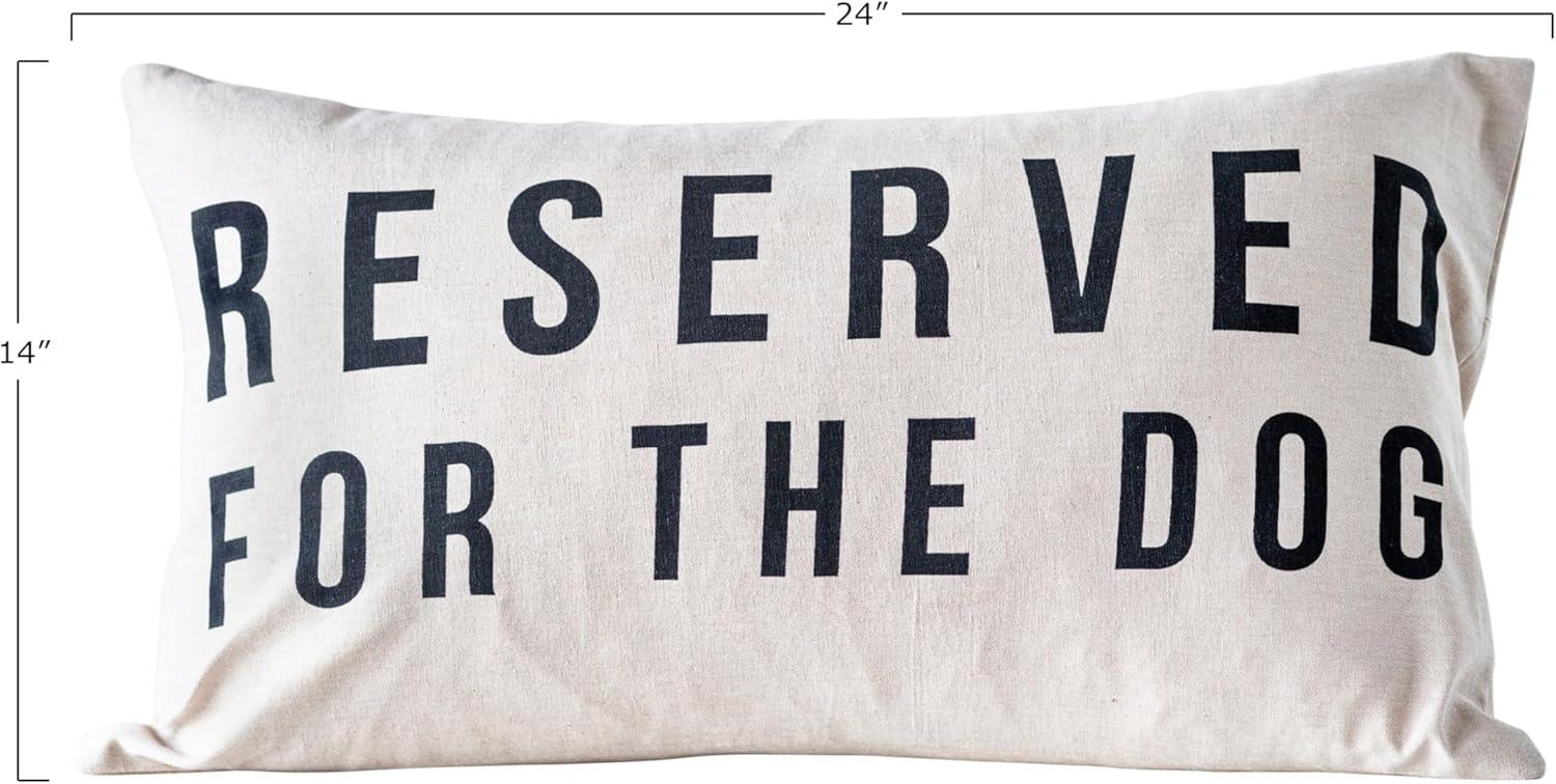 Creative Co-Op Cotton Lumbar Pillow with "Reserved For The Dog" Design, Natural and Black