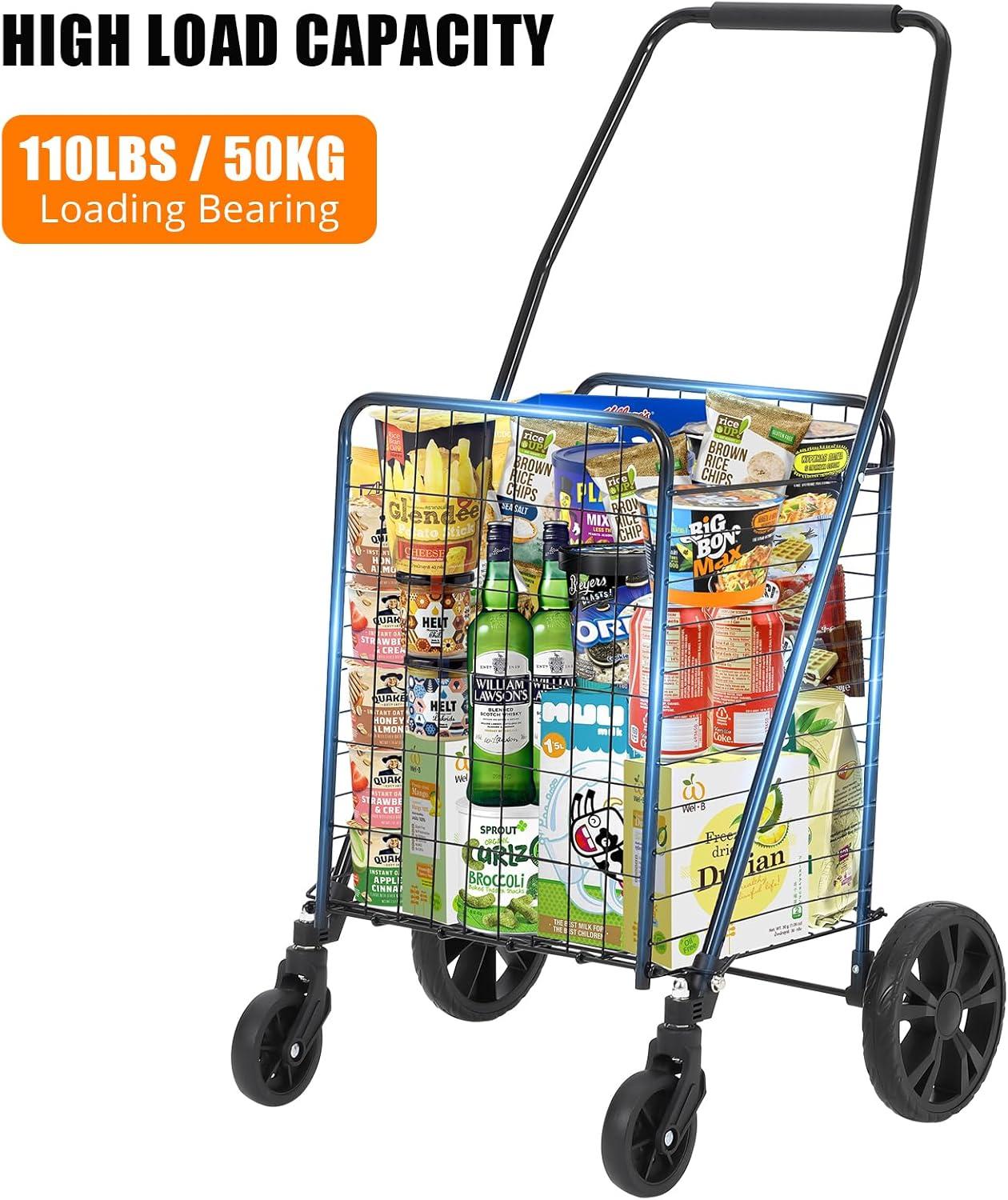 Black Metal Folding Utility Cart with 360° Swivel Wheels