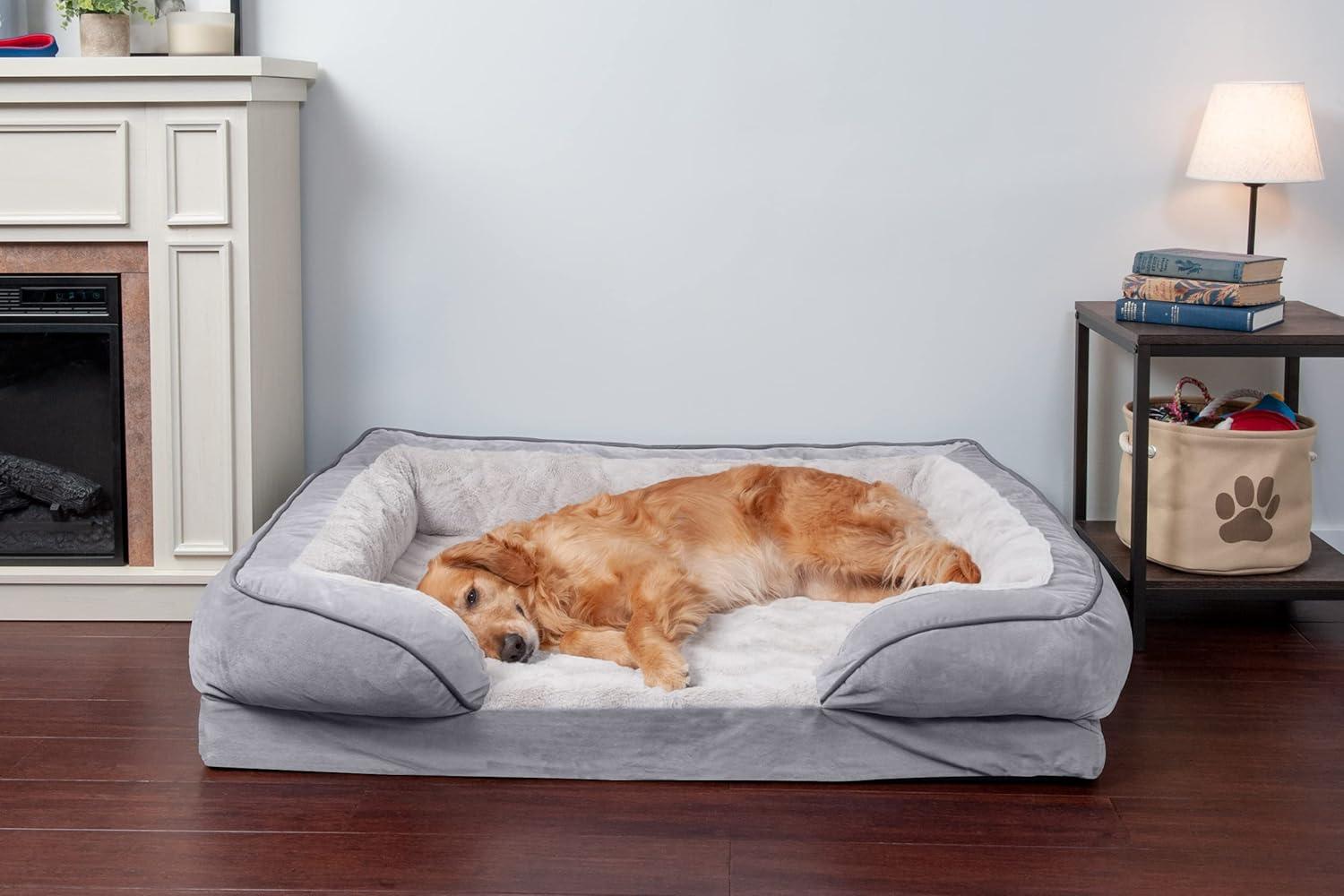 FurHaven Velvet Waves Perfect Comfort Cooling Gel Sofa Dog Bed - Jumbo, Granite Gray