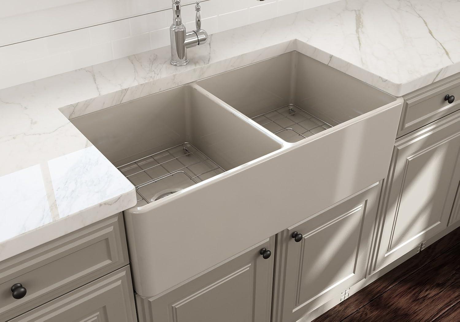 Biscuit Fireclay 33" Double Bowl Farmhouse Kitchen Sink