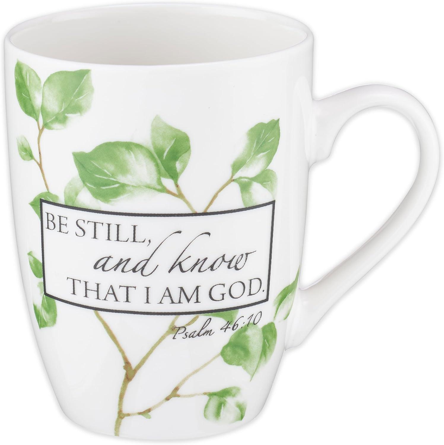 White Ceramic Inspirational Coffee Mug with Psalm 46:10