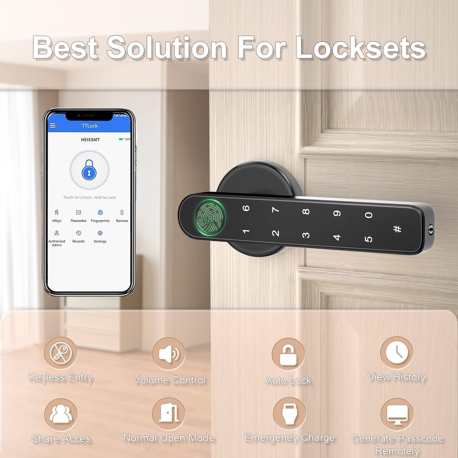 Fingerprint Door Lock- Smart Door knob,biometric Door Lock，with passcode keypad keyless Entry Door Handle，for Bedroom Home Hotel Office Apartment (Black with APP)