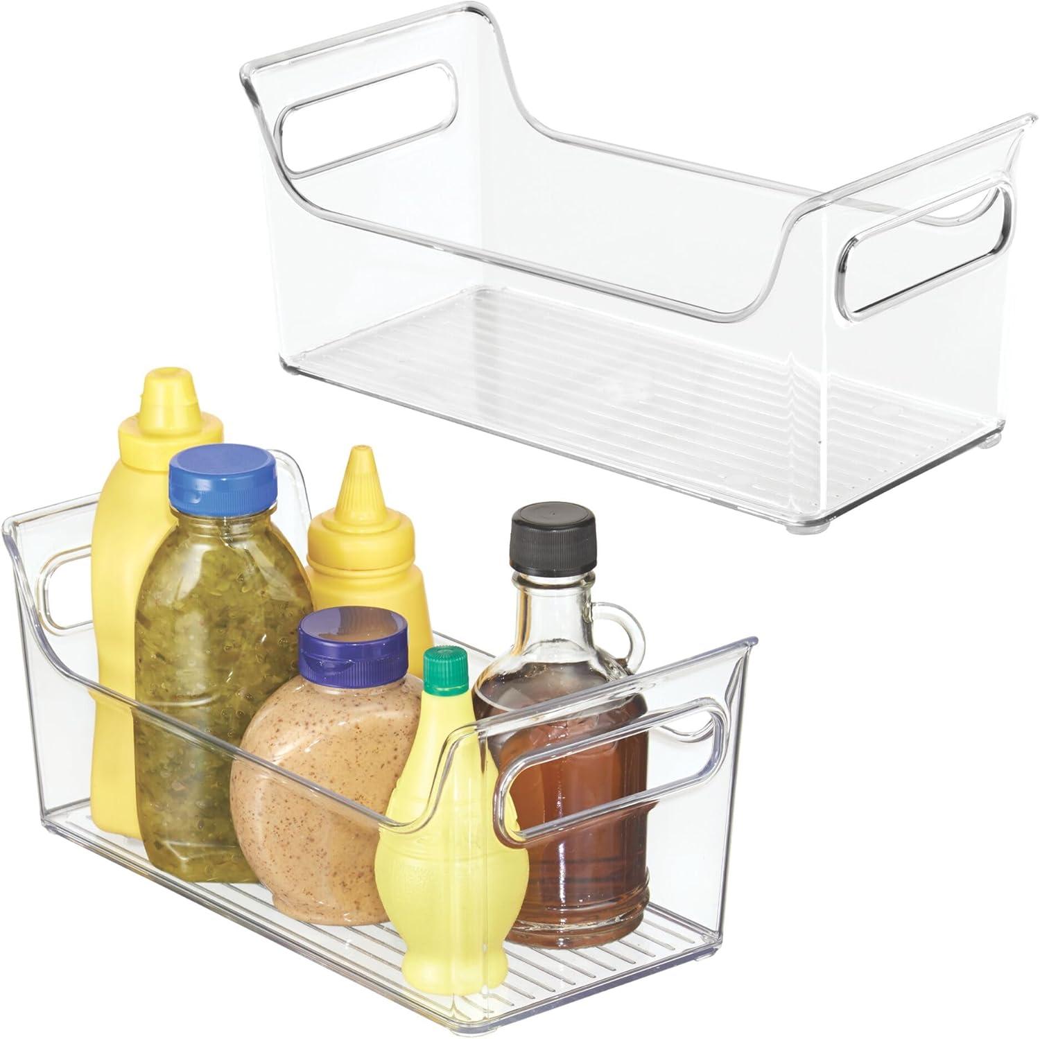 iDesign iDesign Condiment Organizer for Fridge - Plastic Fridge Organizer Bins with Handles, Set of 2, Clear