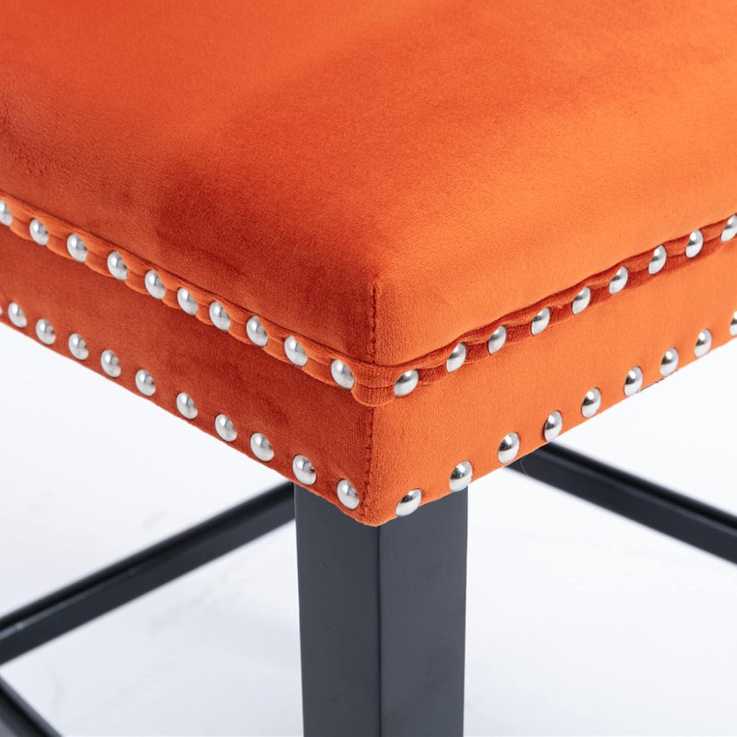 Aoowow Velvet Upholstered Counter Height Bar Stools Set of 2, Counterstool Seat Height 27.2", Wingback Armless Bar Chairs Button Tufted with Solid Wood Legs for Kitchen Island Bar Area (Orange)