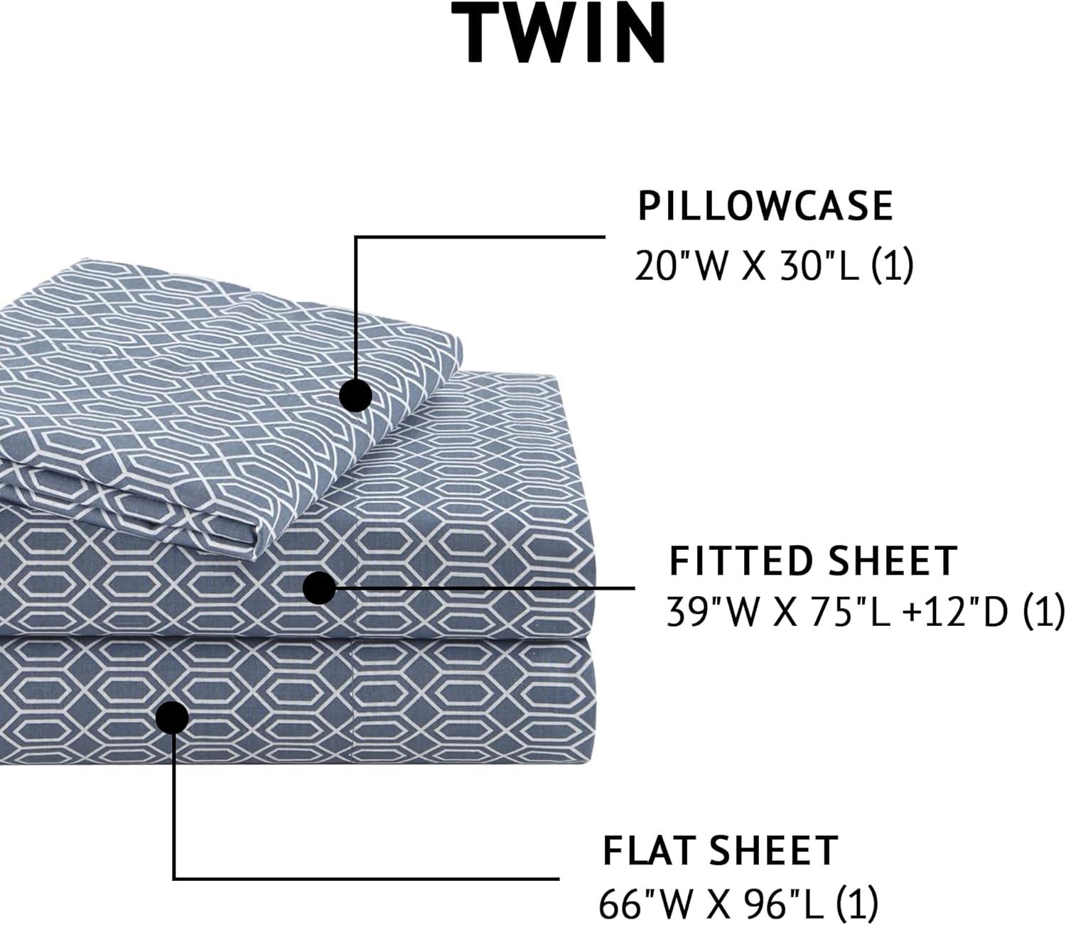 Twin Blue Geometric Cotton Percale Sheet Set