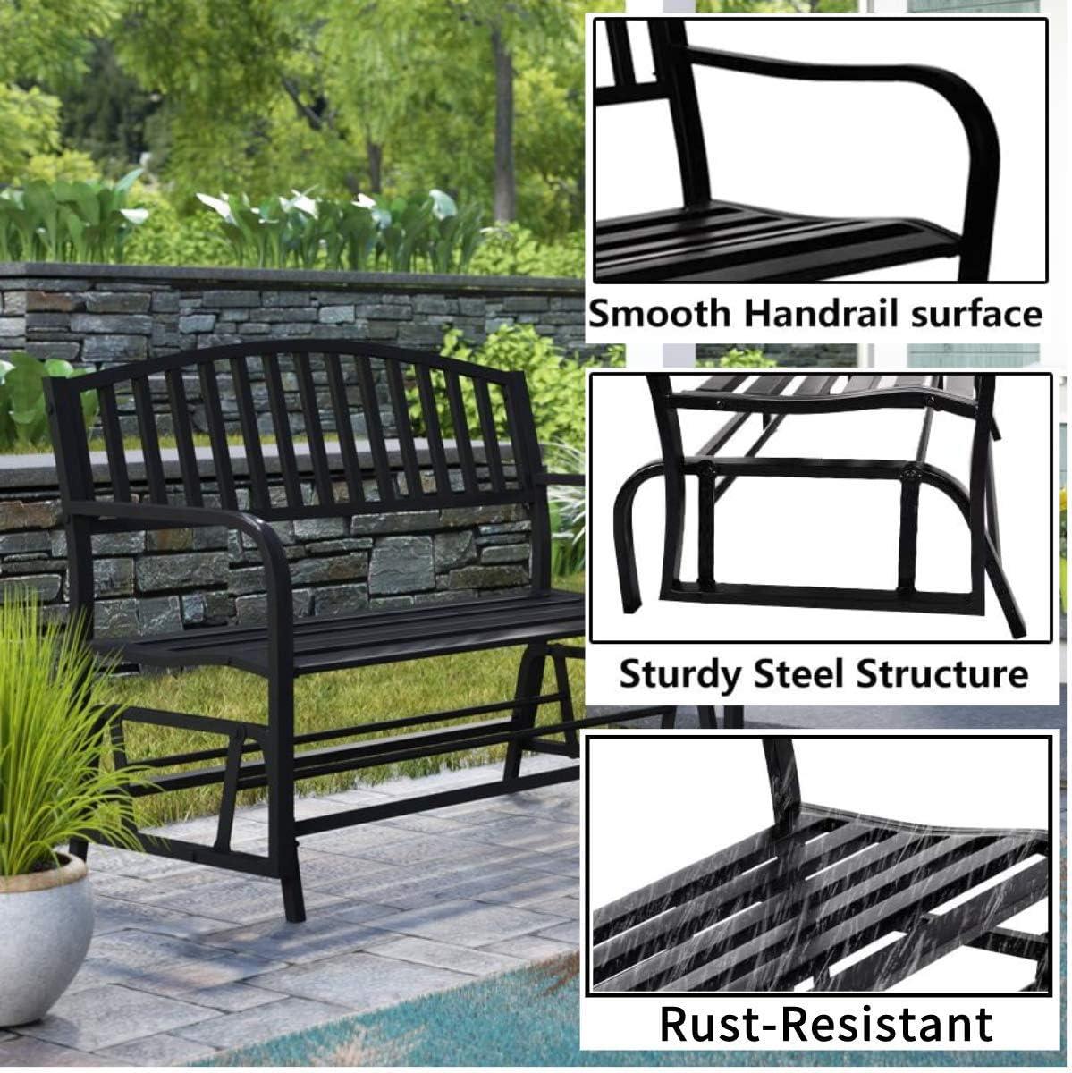 Outsunny Patio Glider Bench Outdoor Swing Rocking Chair Loveseat with Power Coated Steel Frame, Black