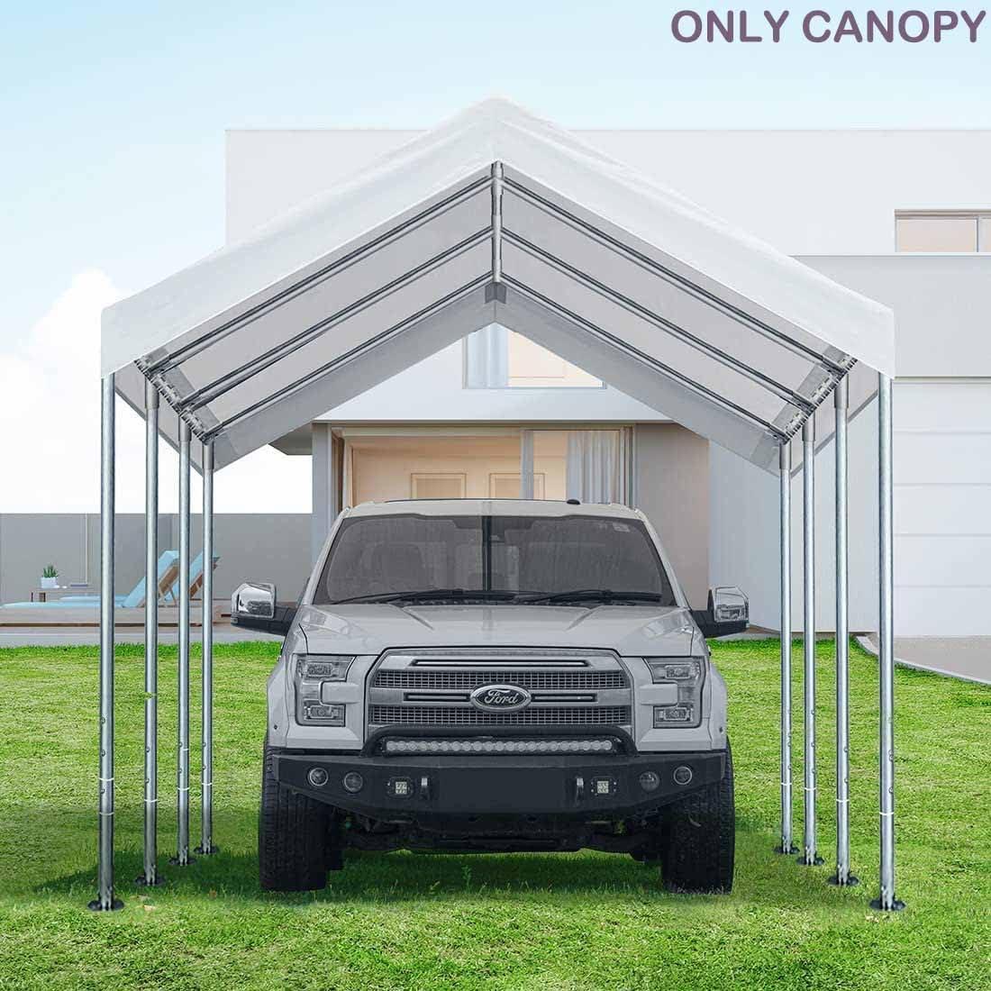 12 x 20 Feet Replacement Top Canopy Roof Cover for Carport Garage Shelter with Bungees, Frame Not Included (White)