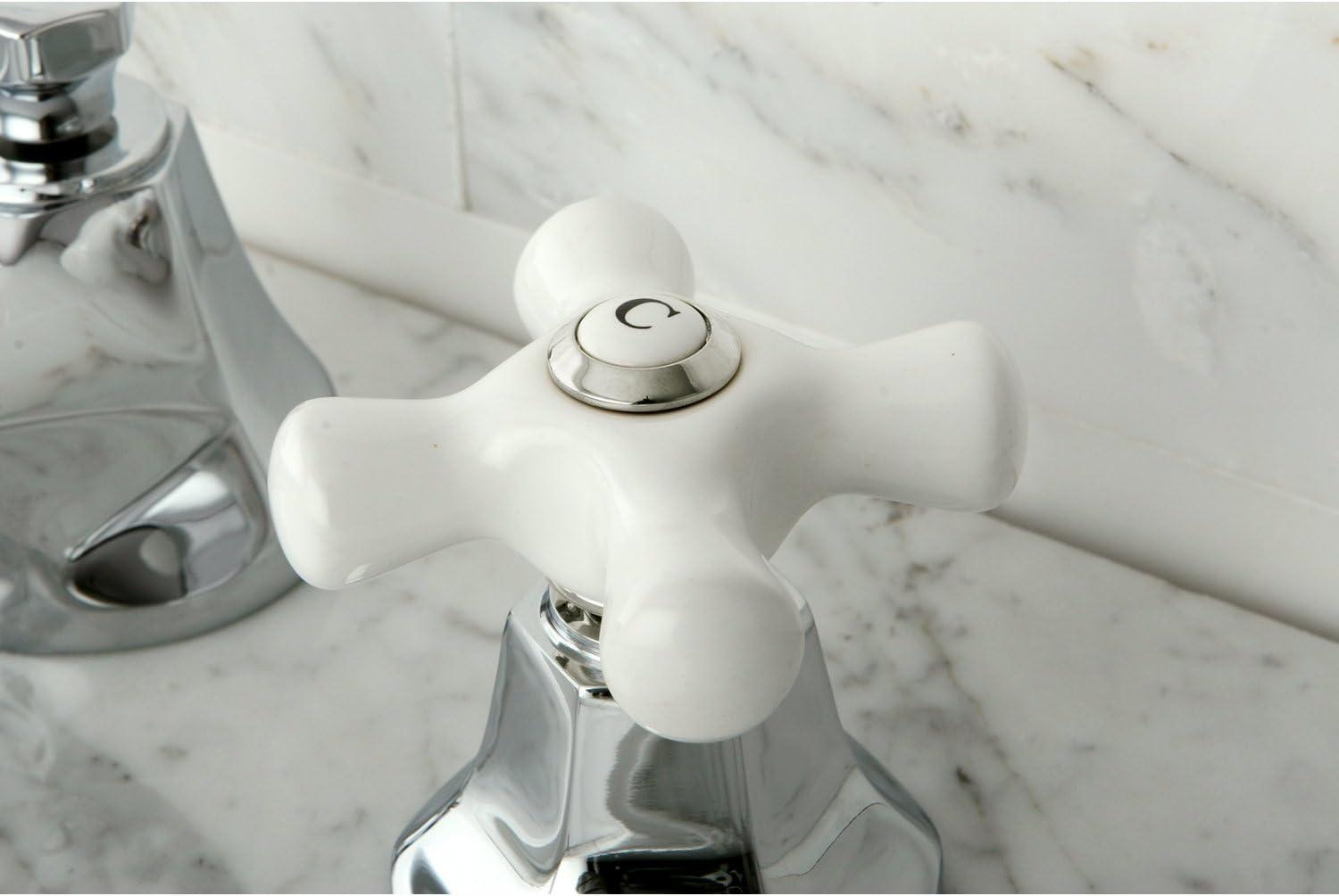 Kingston Brass Metropolitan Two-Handle 3-Hole Deck Mount Widespread Bathroom Faucet with Brass Pop-Up Drain