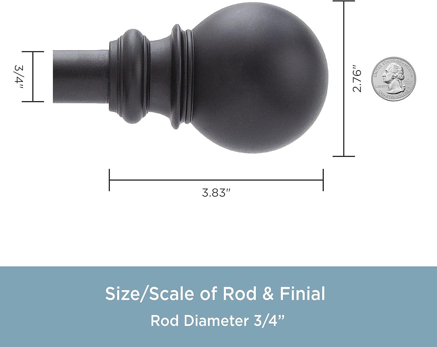 Ball End Bay Window Double Curtain Rod, 78-144" Adjustable Length: 22-37" Sides, 28-72" Center, Steel