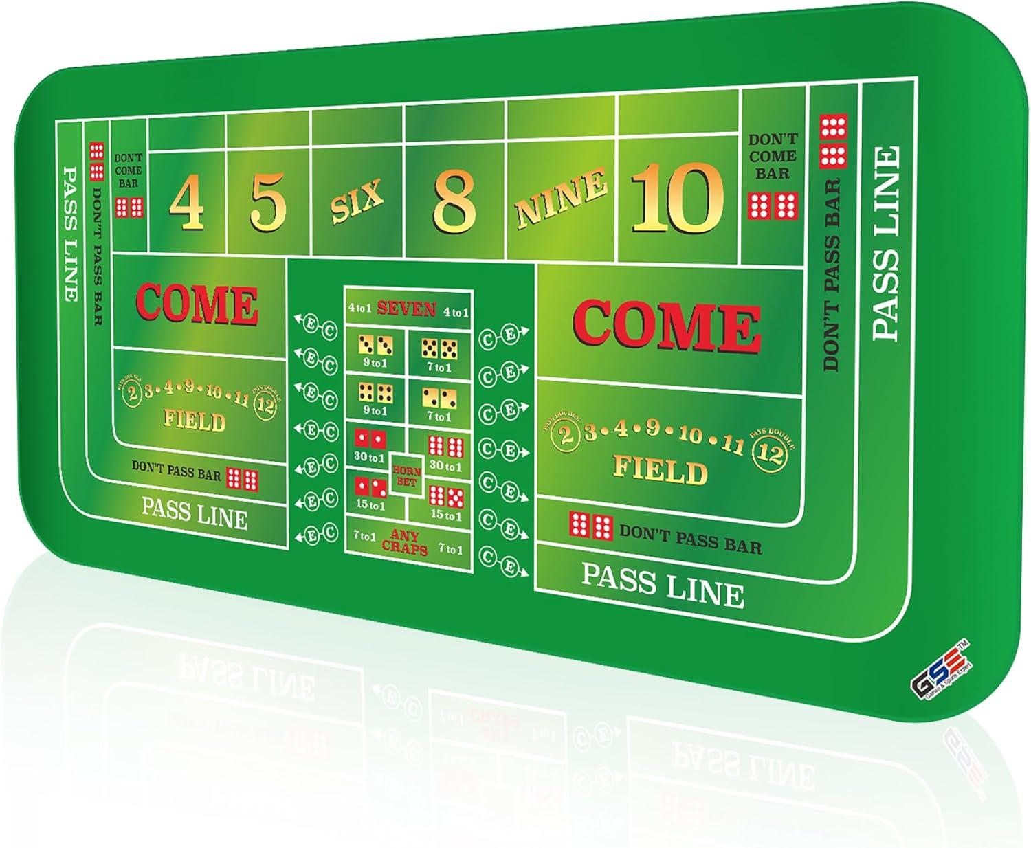 GSE 70" x 35" Casino Craps Tabletop Layout Mat with Carrying Bag, Non-Slip Rubber Layout Mat