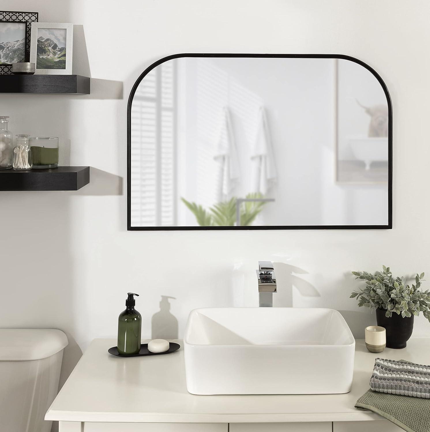 36" x 24" Caskill Framed Arch Wall Mirror Black - Kate & Laurel: Large, Modern Design, Wall-Mounted