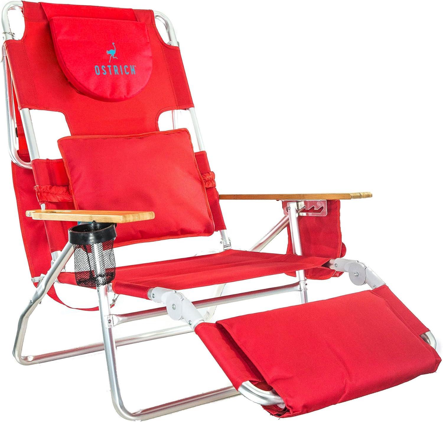 Ostrich Ostrich Deluxe Padded Lightweight Portable Adjustable Outdoor Reclining Folding Chair with Footrest