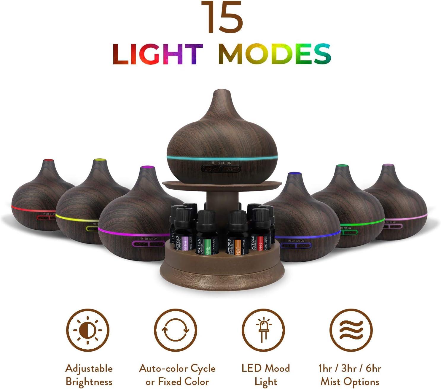 Pure Daily Care Aromatherapy Diffuser Set with Rotating Stand - 300 ml, 10 Essential Oils (Dark Brown)