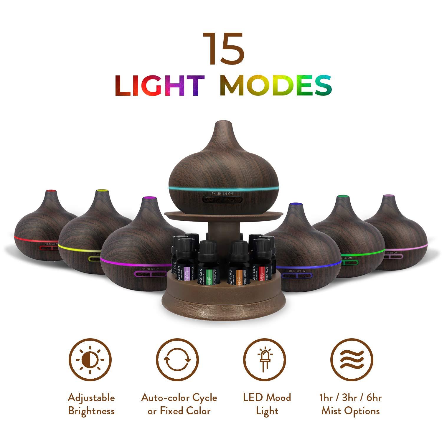 Pure Daily Care Aromatherapy Diffuser Set with Rotating Stand - 300 ml, 10 Essential Oils (Dark Brown)