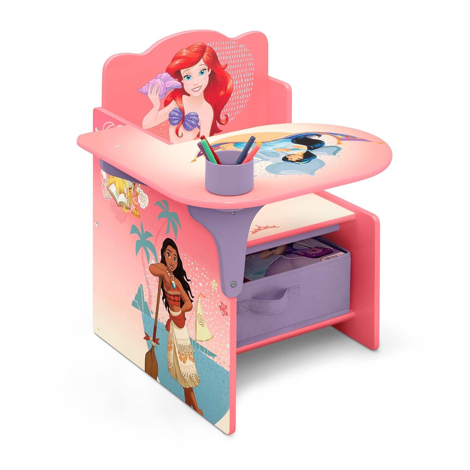 Disney Princess Pink Wood Chair Desk with Storage Bin