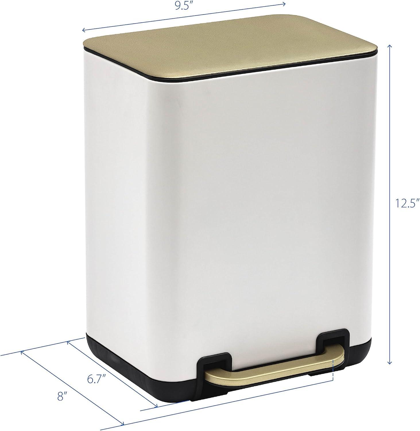 SunnyPoint Trash Can with Plastic Inner Bucket 1.58 Gallon White&Gold (YH-6LTCAN-WGD)