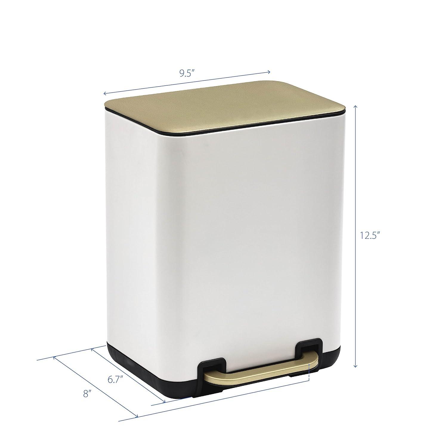 SunnyPoint Trash Can with Plastic Inner Bucket 1.58 Gallon White&Gold (YH-6LTCAN-WGD)