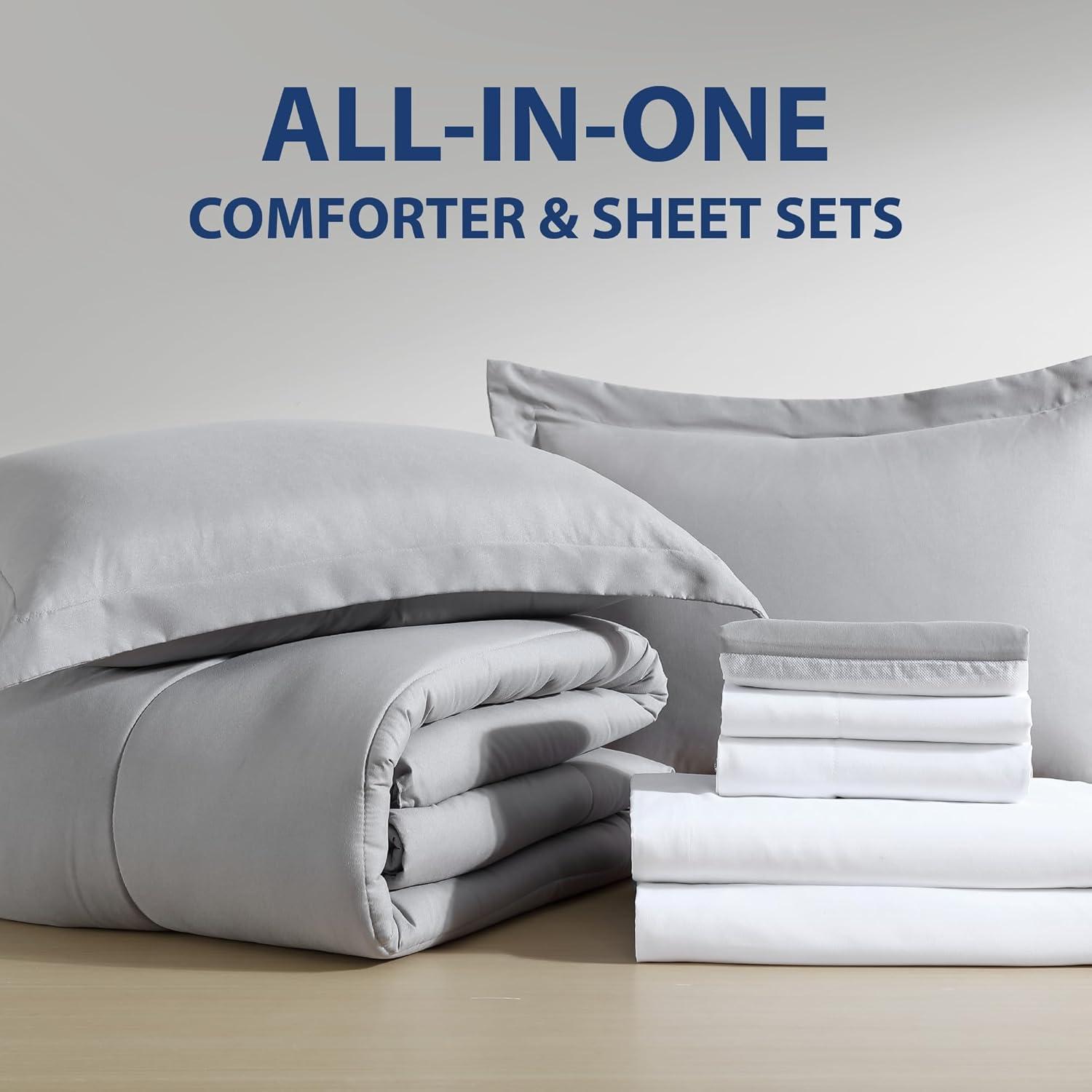 Swift Home | 8-Piece Ultra Soft Solid Bed-In-A-Bag Bedding Set Light Gray Queen