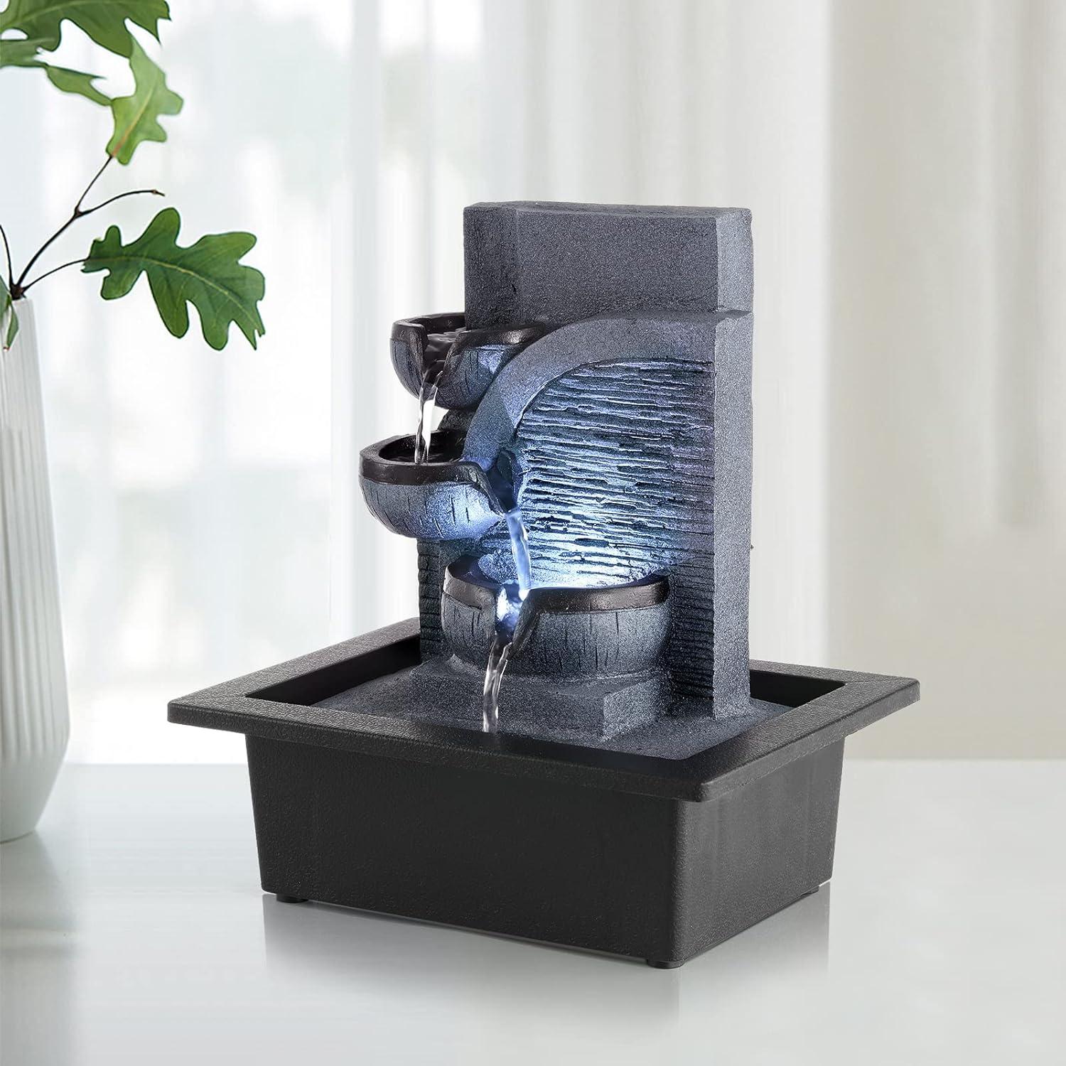 WICHEMI Indoor Fountain Tabletop Fountain Waterfall Fountains Relaxation Water Feature Feng Shui Zen Meditation Desktop Fountain with LED Light for Home and Office Indoor Spaces Decor (Style 6)