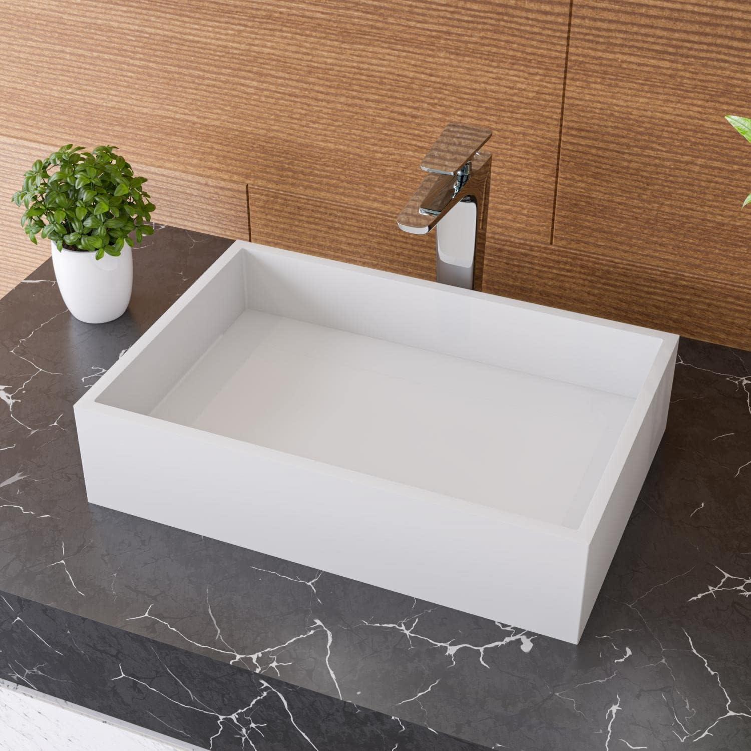 White Matte Resin Rectangular Bathroom Vessel Sink