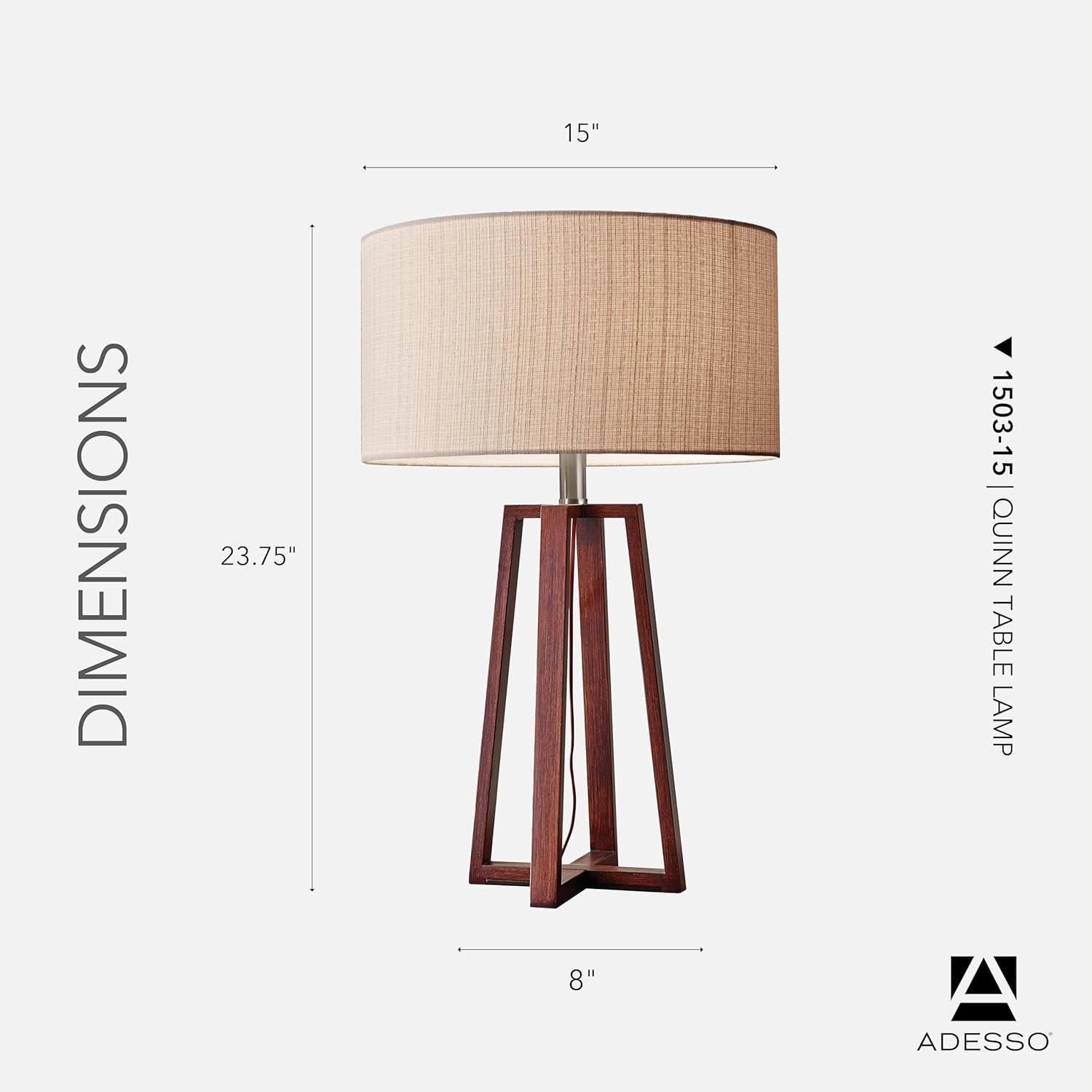 Adesso 23.75" Quinn Table Lamp Brown: ETL Listed, Linen Shade, No Assembly Required