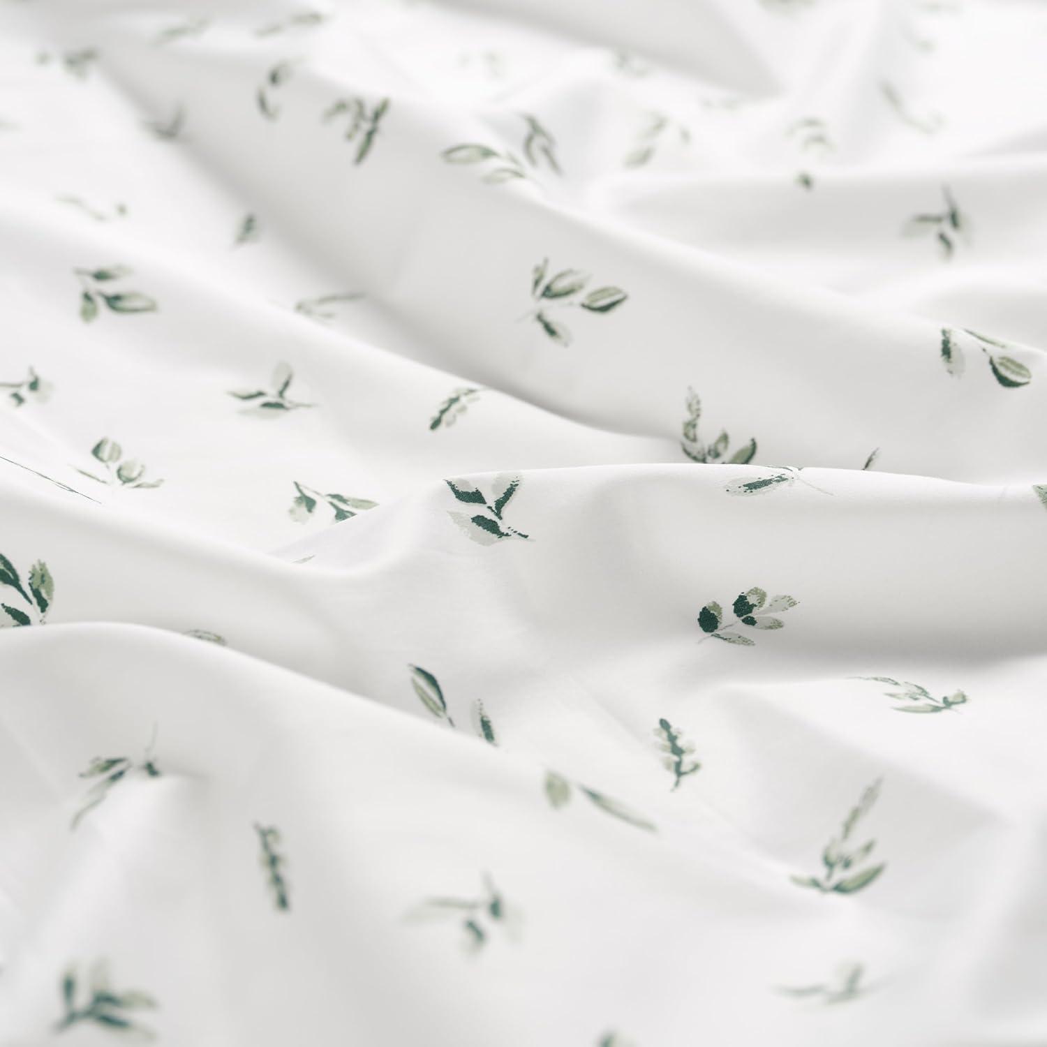 Elegant Cotton 100% Organic Cotton Printed Sheet Set - 4-Piece Set - Green Leaves, King Size