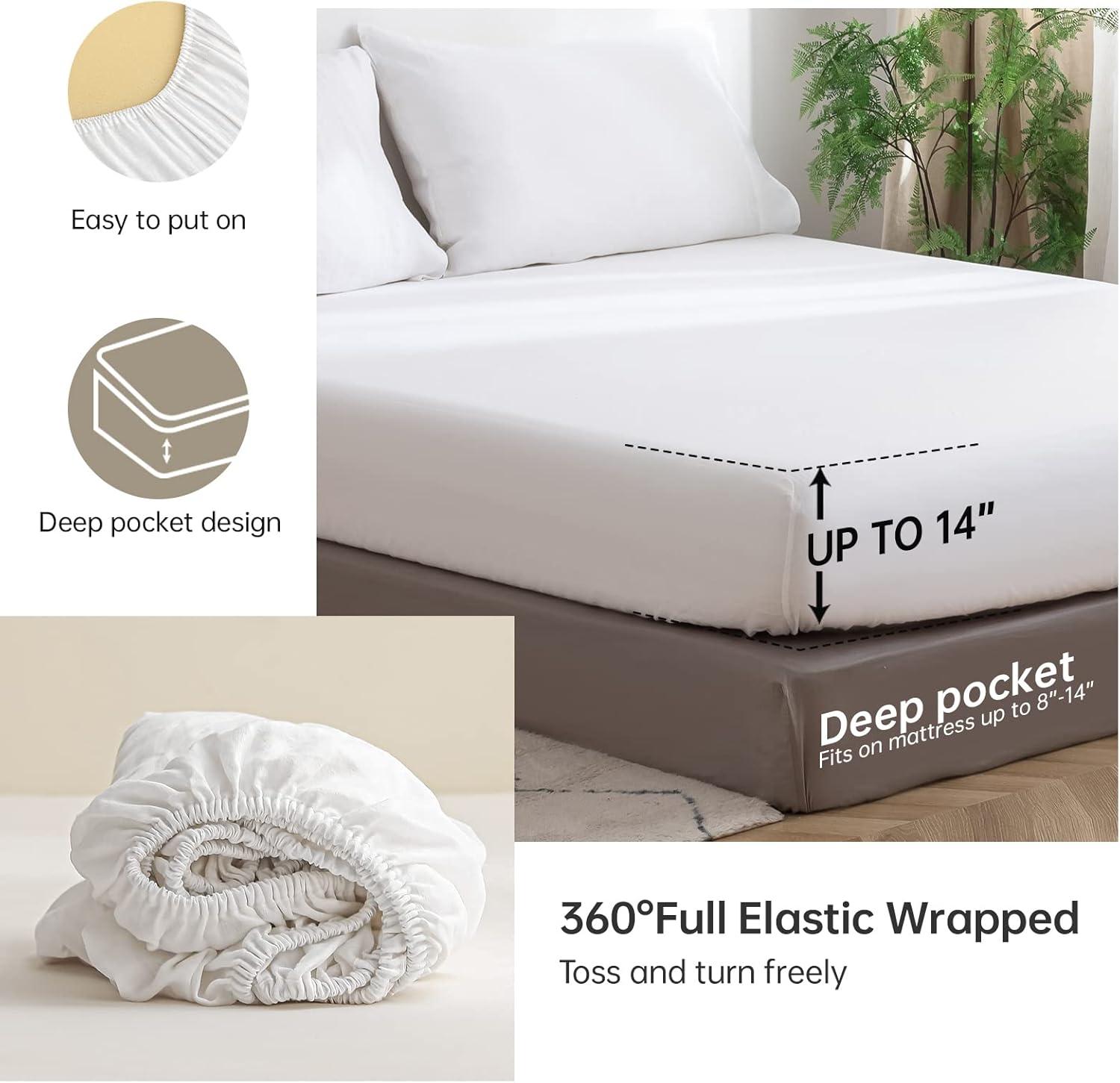 Simple&Opulence Belgian Linen Sheet Set Solid Color - 4 Pieces (1 Flat Sheet, 1 Fitted Sheet & 2 Pillowcases) Natural Flax Cotton Blend Soft Breathable Farmhouse Bedding - Full Size, White