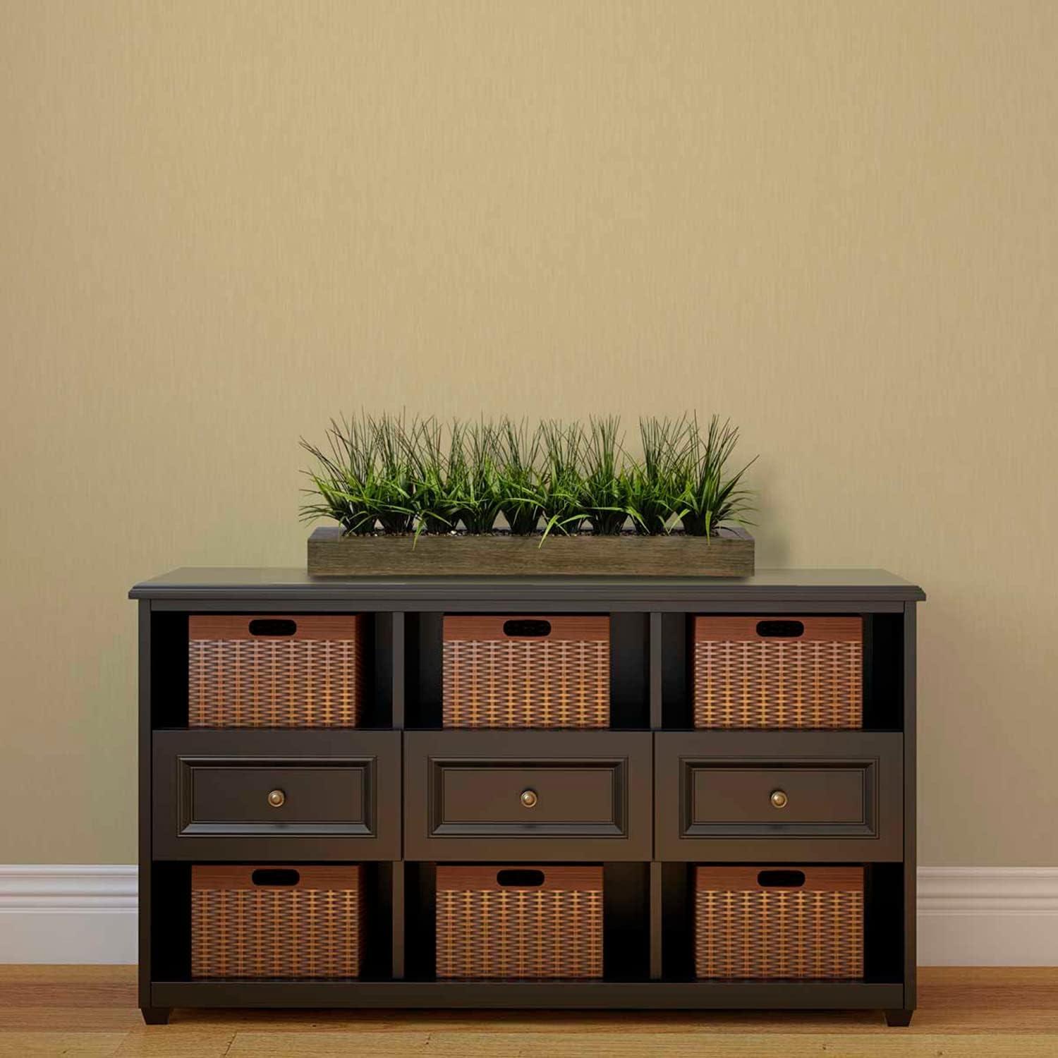 Artificial Faux Lifelike Plastic 13" Tall Green Grass In Wood Holder (Taupe)