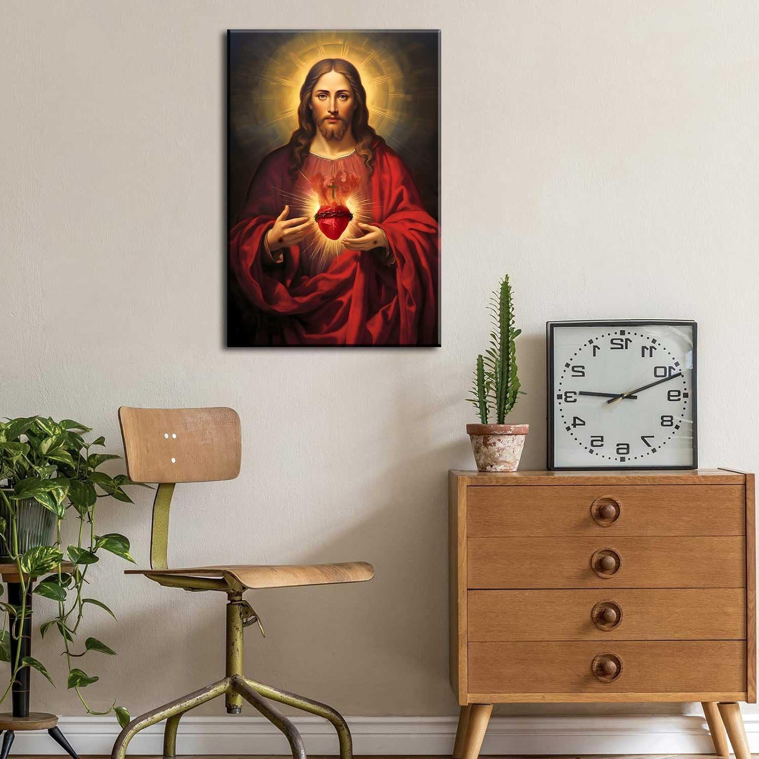 Sacred Heart of Jesus Religious Canvas Wall Art