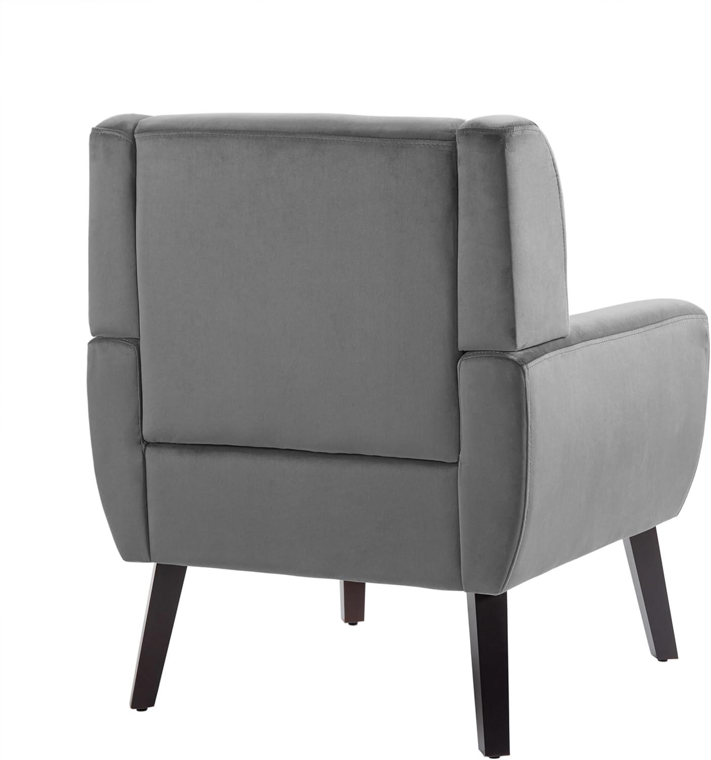 Gray Velvet Upholstered Accent Chair with Wooden Legs